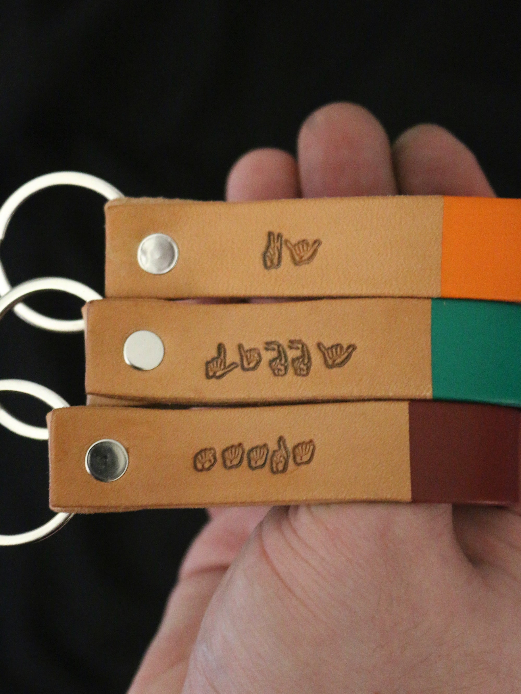 Custom Color ASL Name Leather Keychain