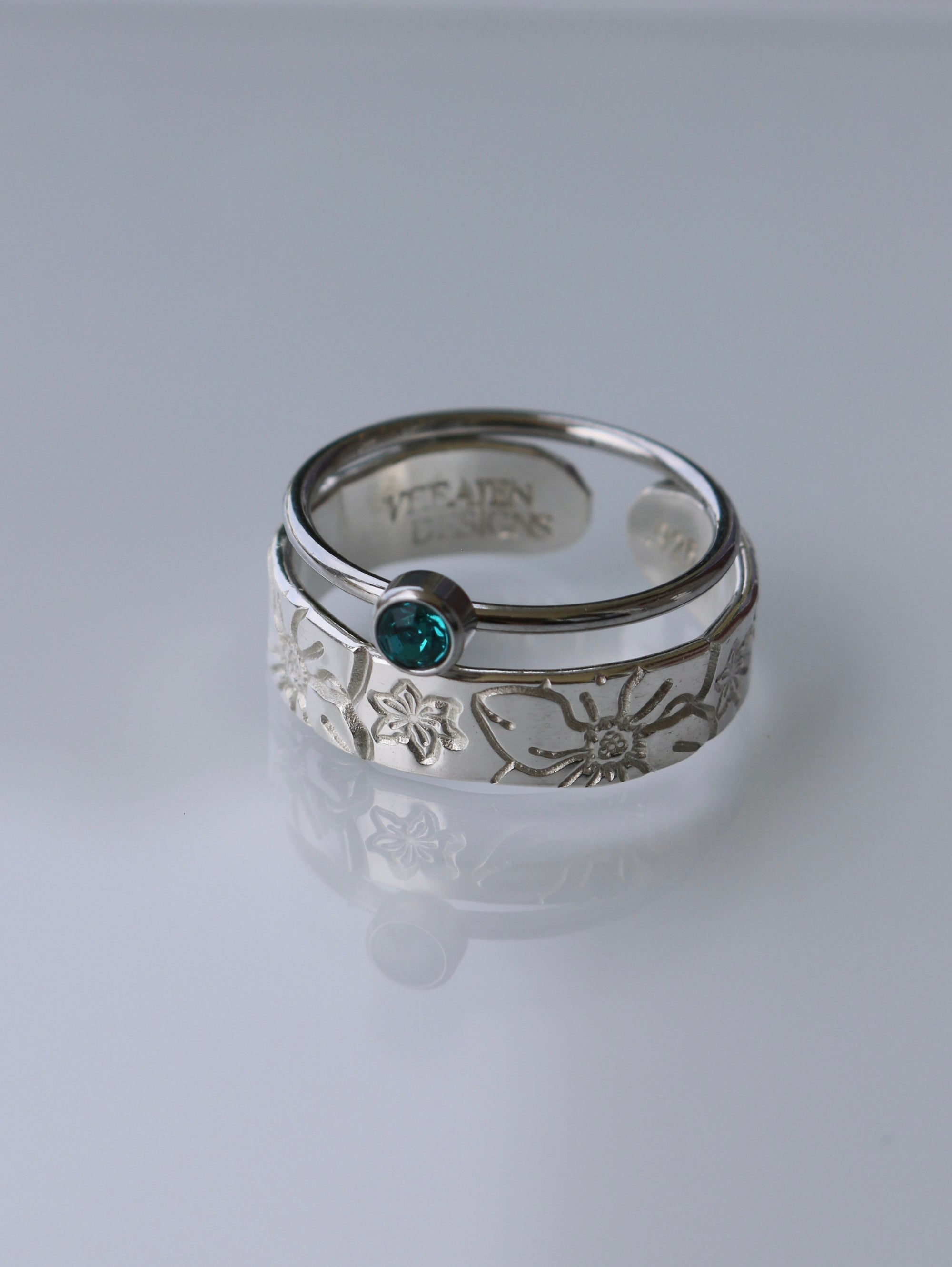 Birth Flower and Birthstone Stacking Ring Set - 2 Rings