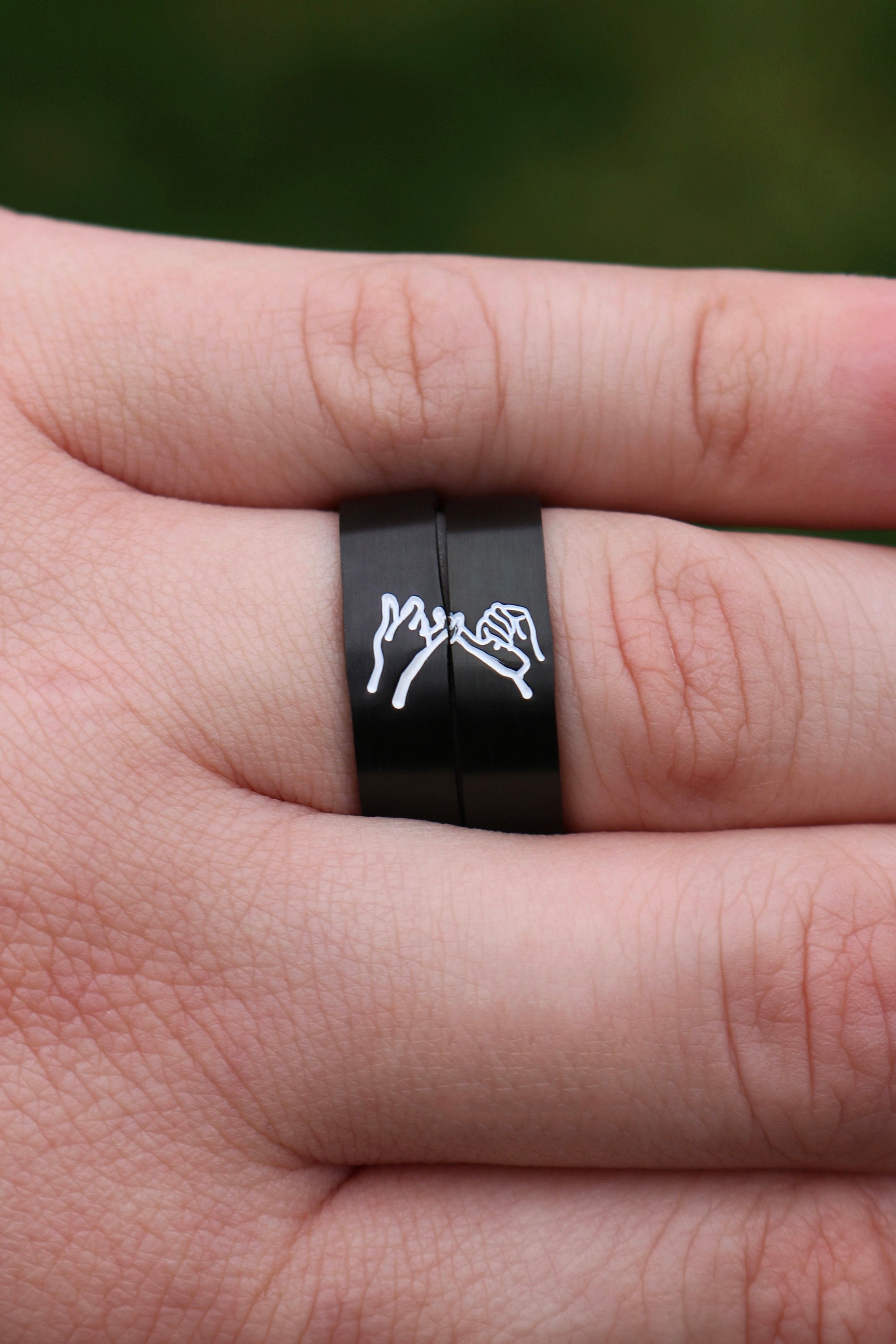 Pinky Promise Ring Set - Black Stainless Steel