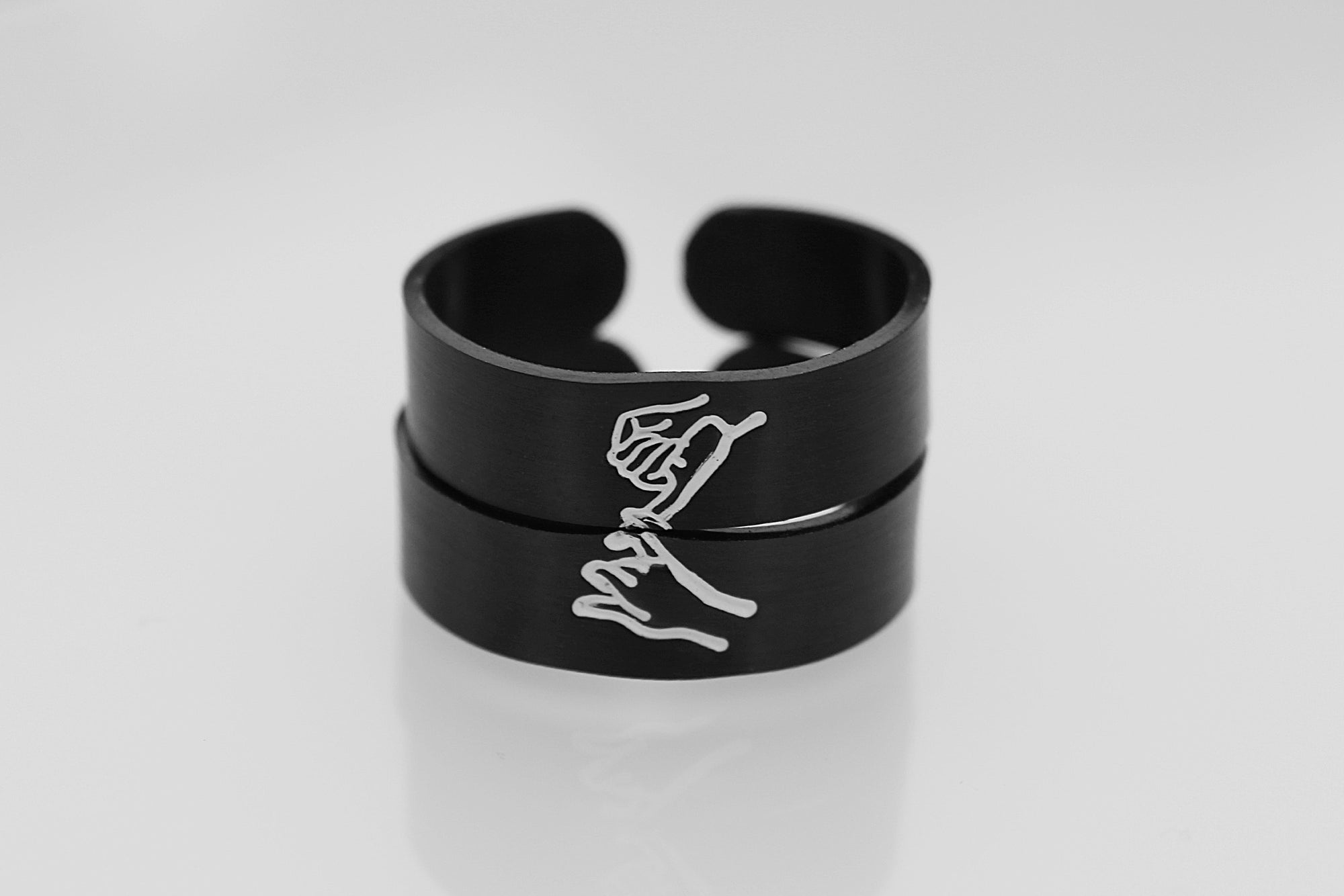 Pinky Promise Ring Set - Black Stainless Steel