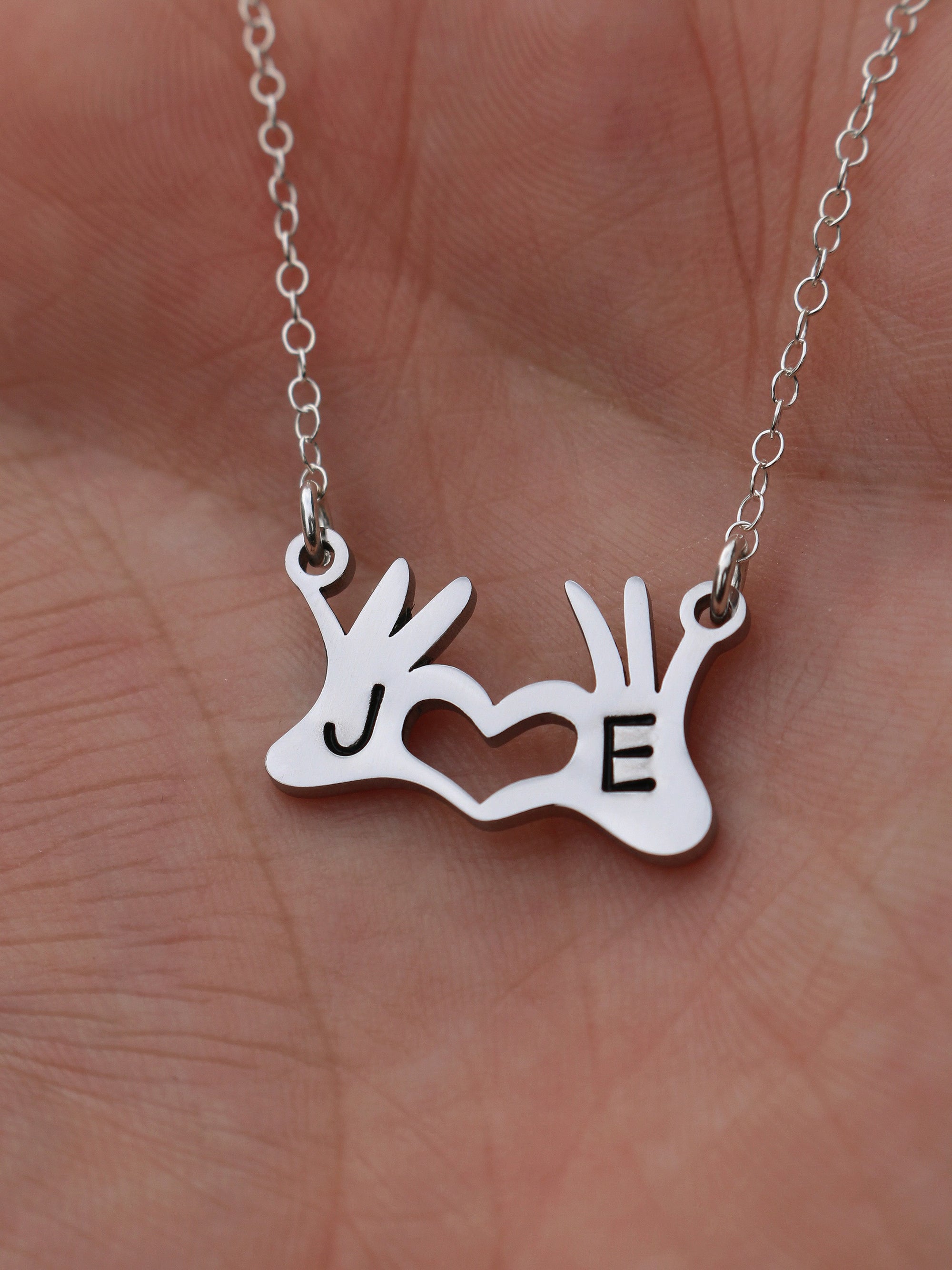 Custom Hand Heart Initials Necklace