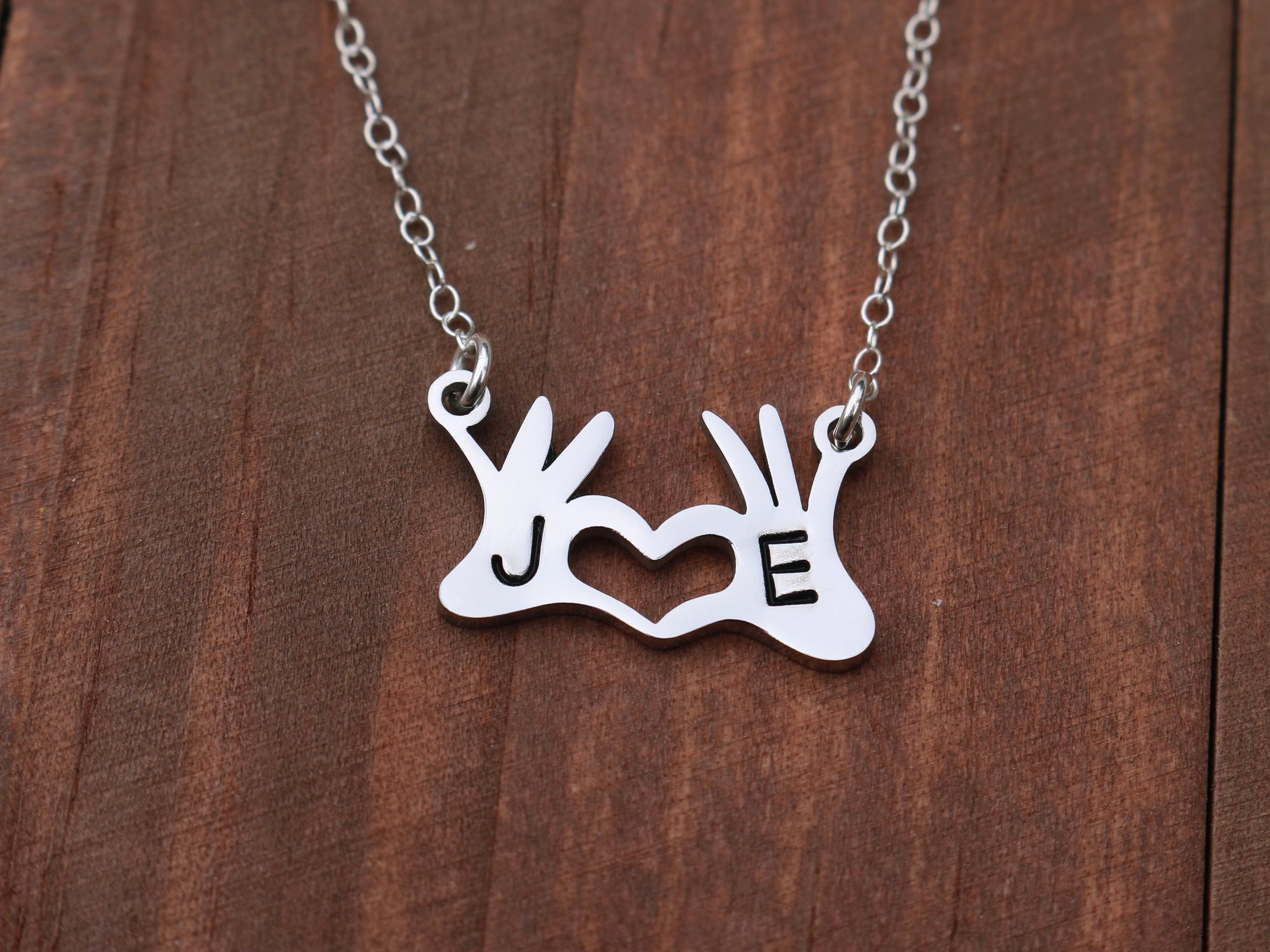 Custom Hand Heart Initials Necklace