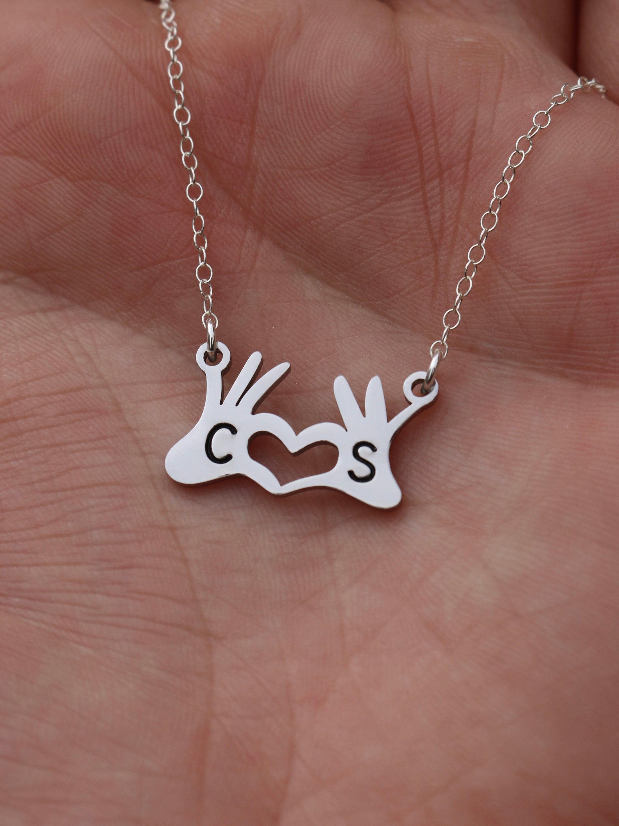 Custom Hand Heart Initials Necklace