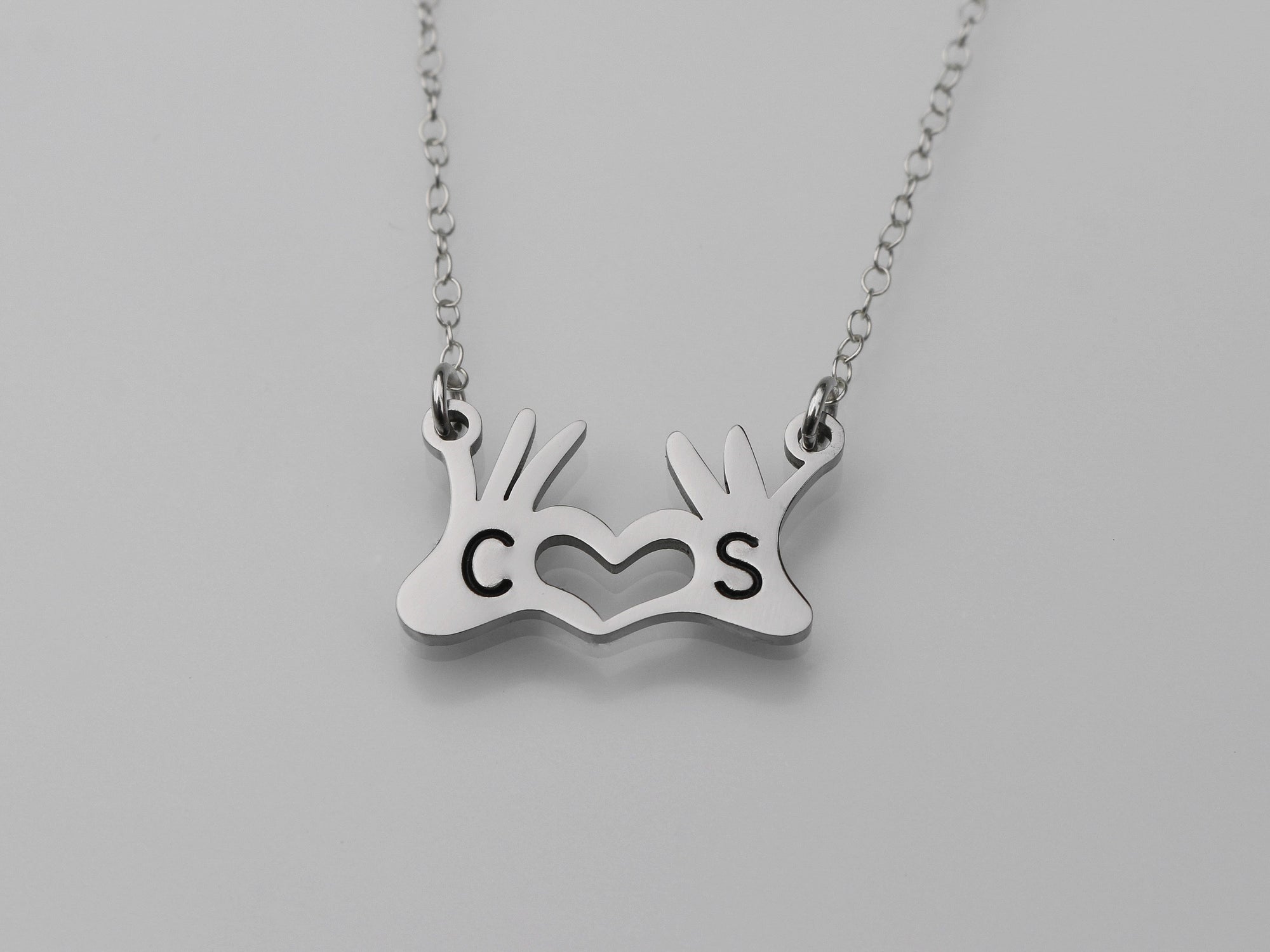 Custom Hand Heart Initials Necklace