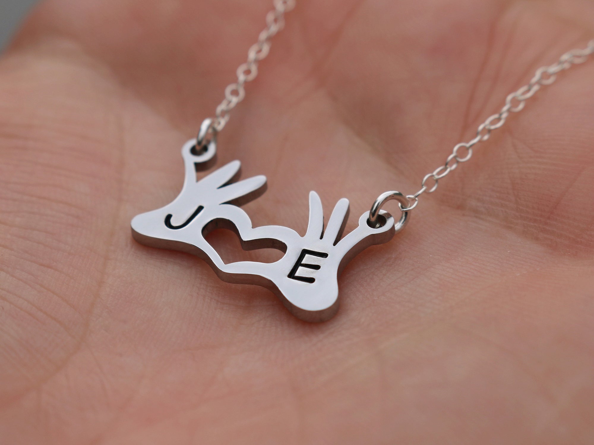 Custom Hand Heart Initials Necklace