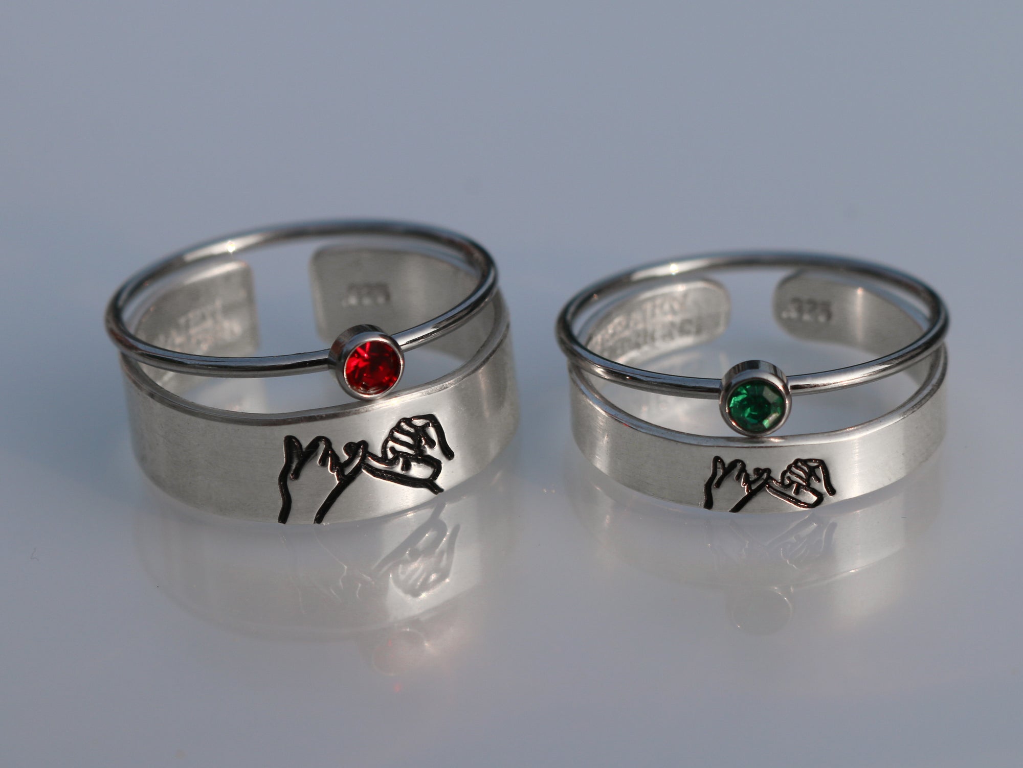 Thin and Wide Pinky Swear Ring Set - With Birthstone Stacking Rings