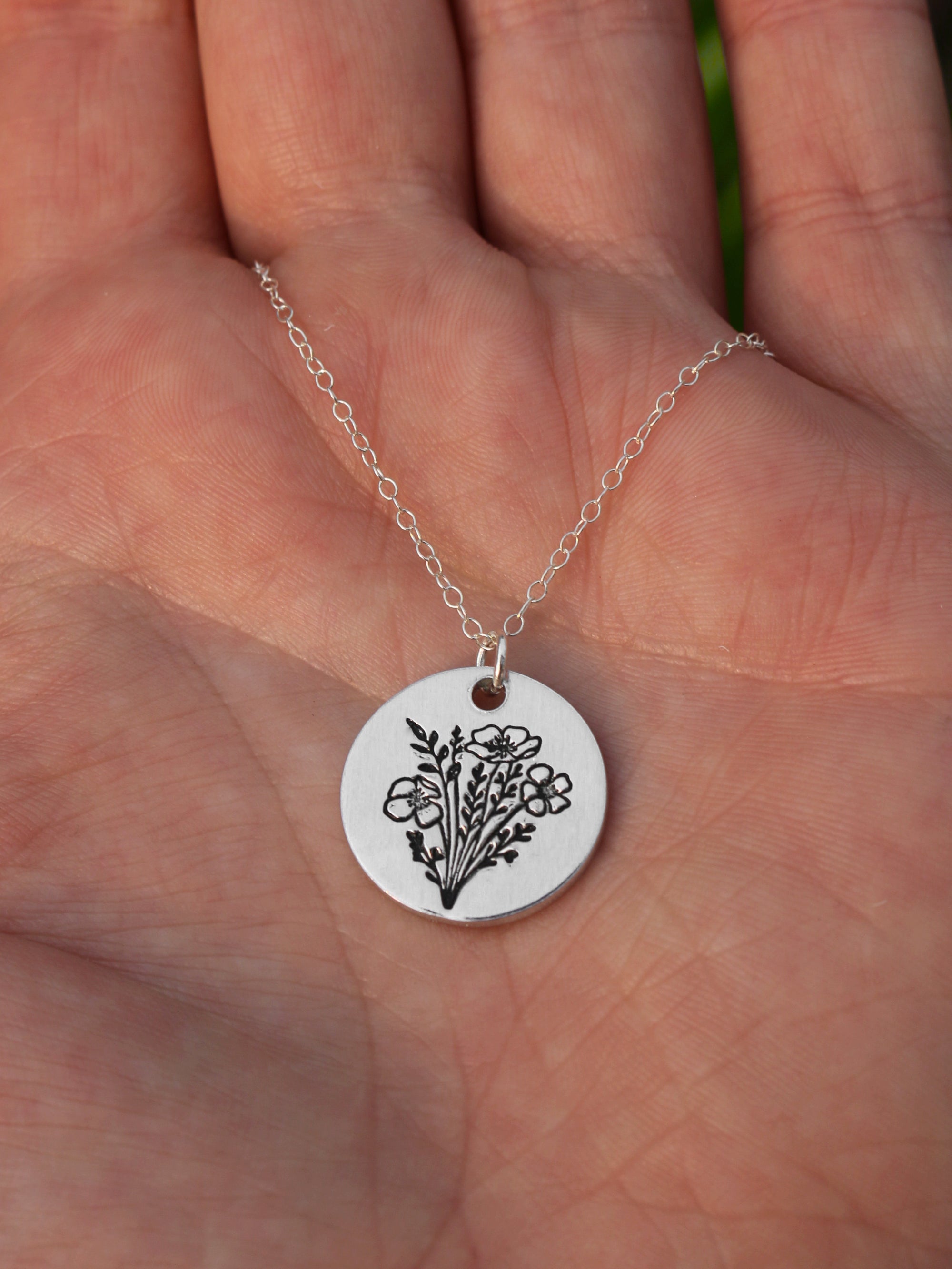 Poppy Bouquet Necklace - Silver