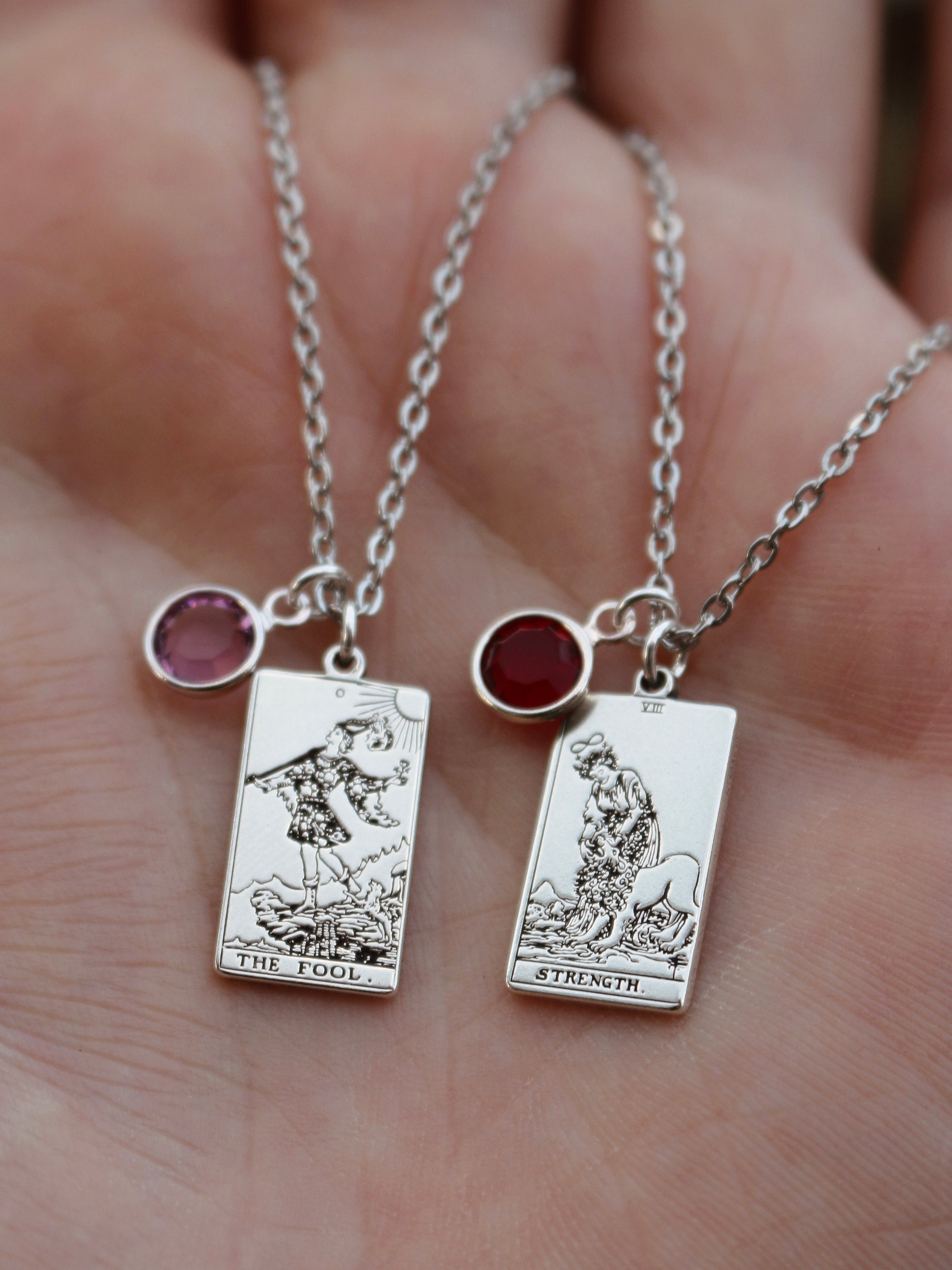 22 CARDS: Birthstone The Major Arcana Dainty Tarot Card Necklace - Sterling Silver