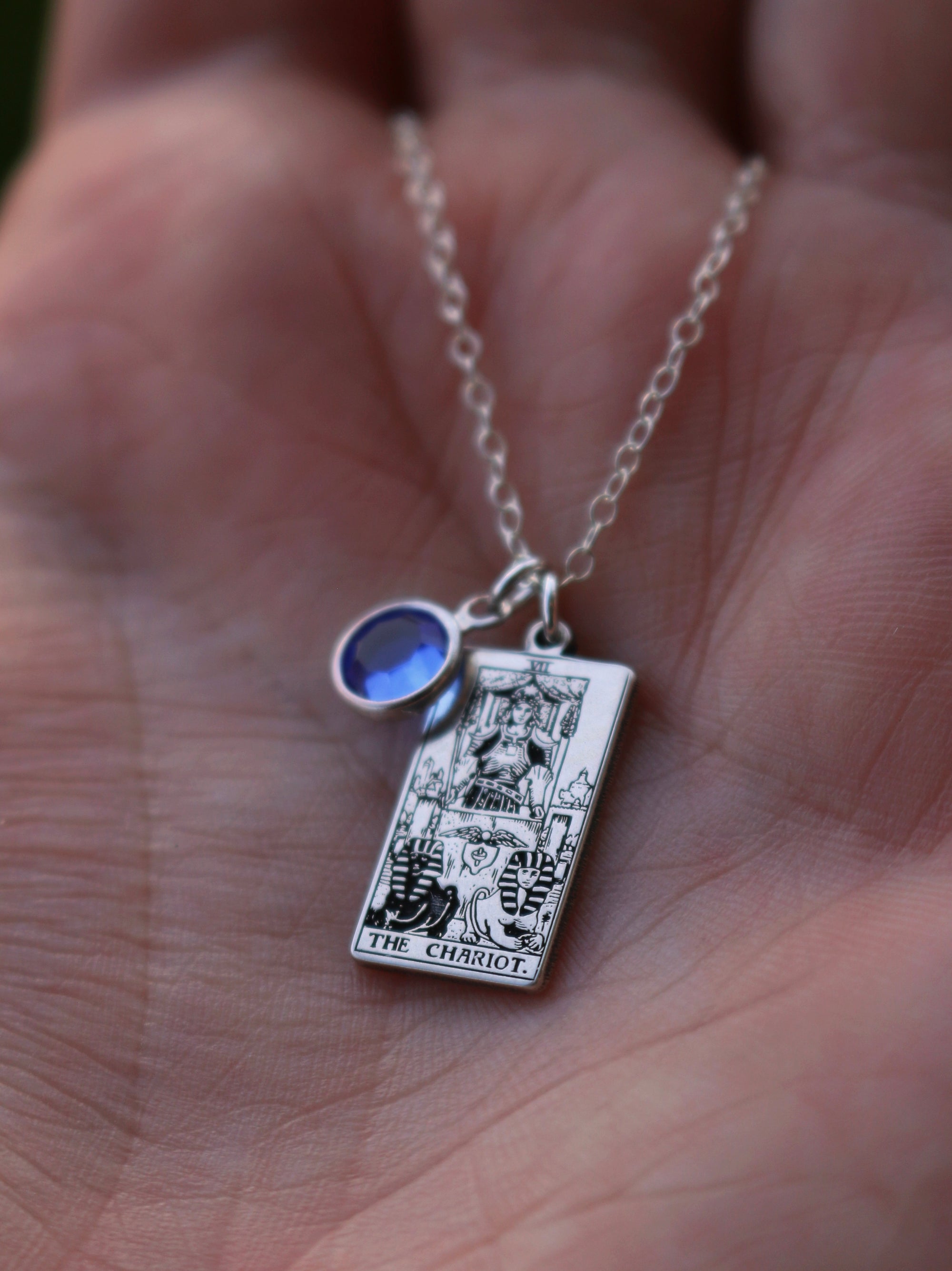 22 CARDS: Birthstone The Major Arcana Dainty Tarot Card Necklace - Sterling Silver