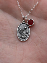 July Birth Flower Necklace Medallion | Birth Flower Jewelry | Water Lily | Birth Month Flower | Birthstone Necklace | Best Friend Birthday