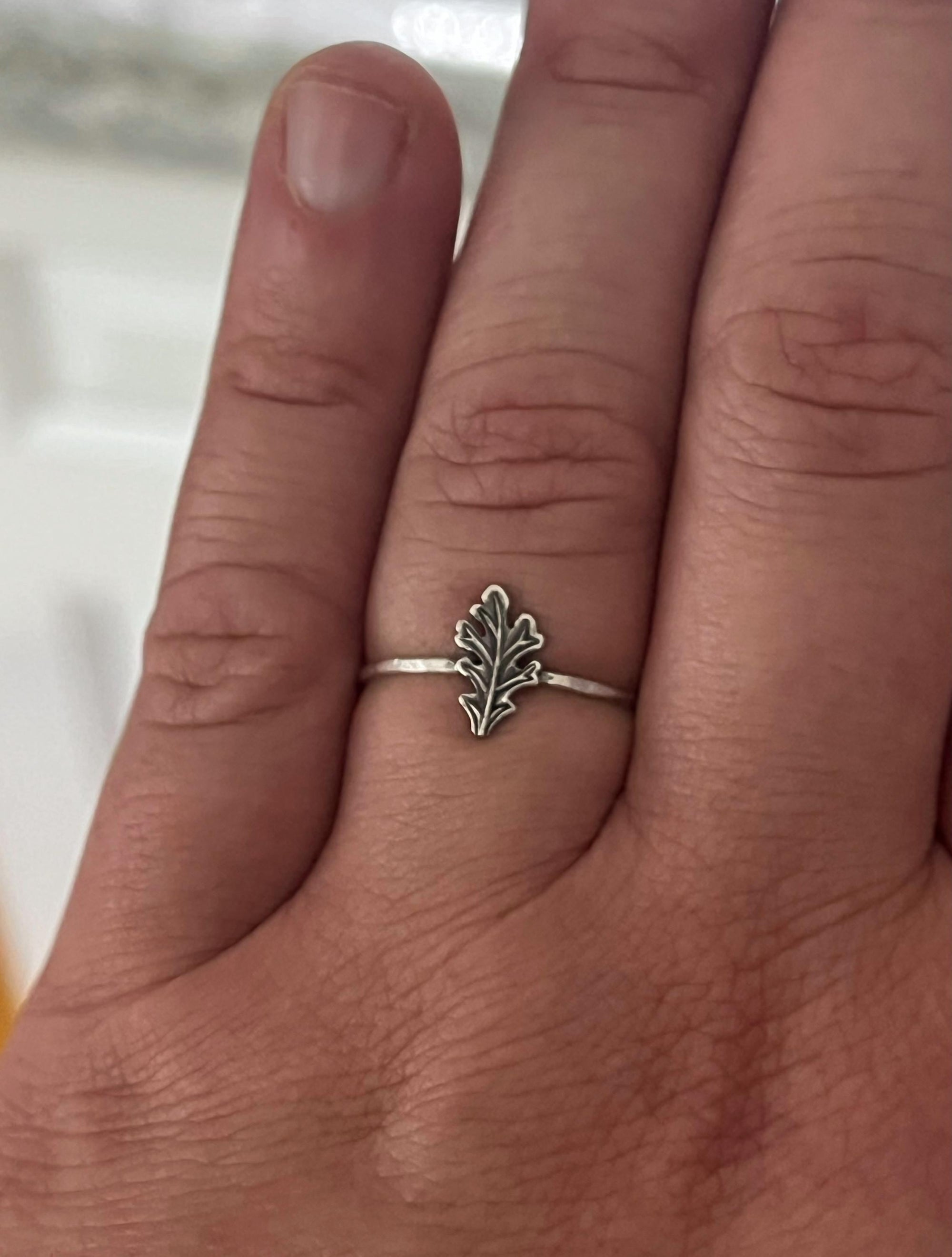 Oak Leaf Stacking Ring | Dainty Forest Acorn Jewelry | Minimalist Nature Ring for Woodland & Cottagecore Lovers | Autumn Fall Style Ring
