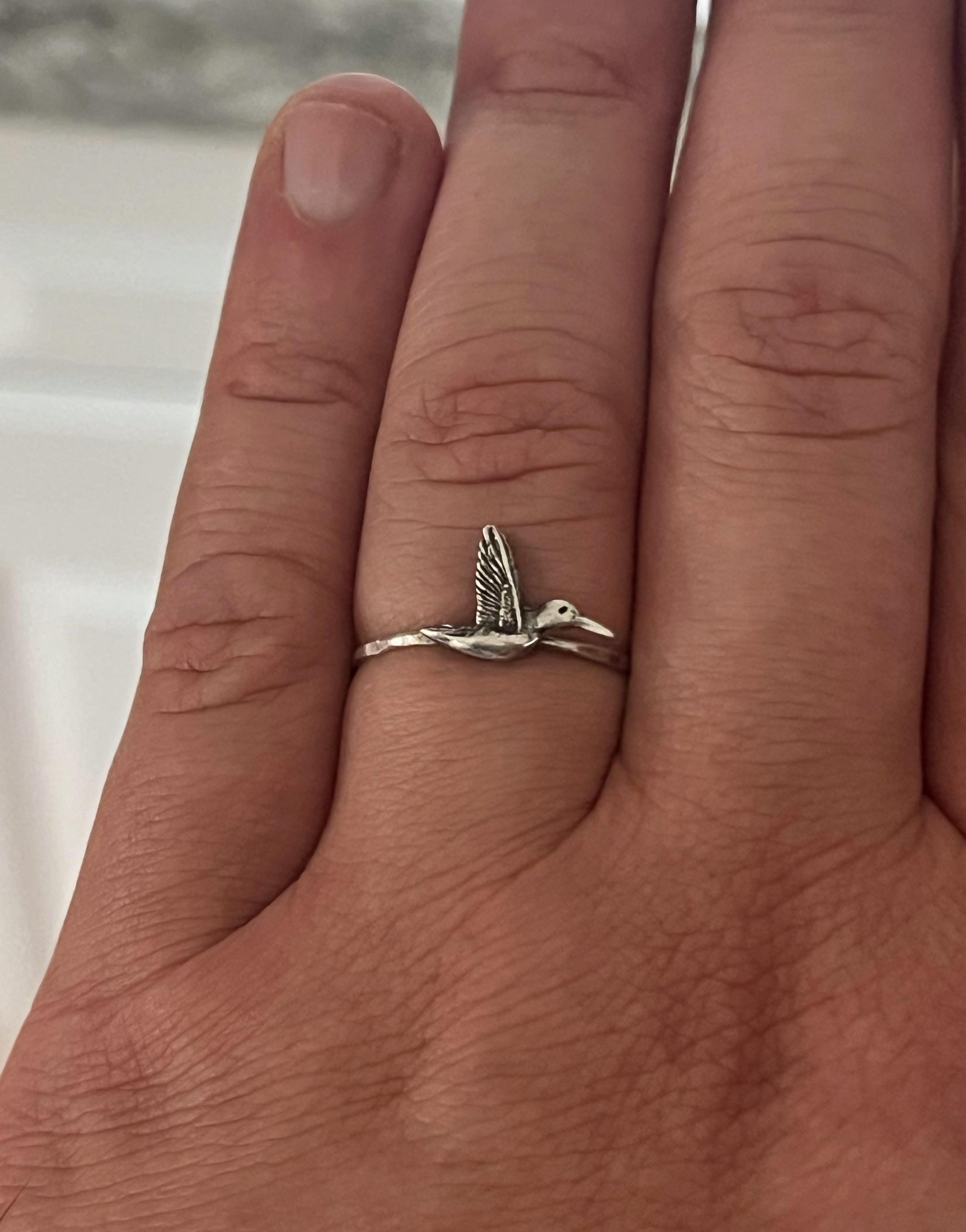 Hummingbird Stacking Ring | Dainty Bird Nature Jewelry | Minimalist Spring Ring for Gardeners & Bird Lovers | Sweet Whimsical Gift