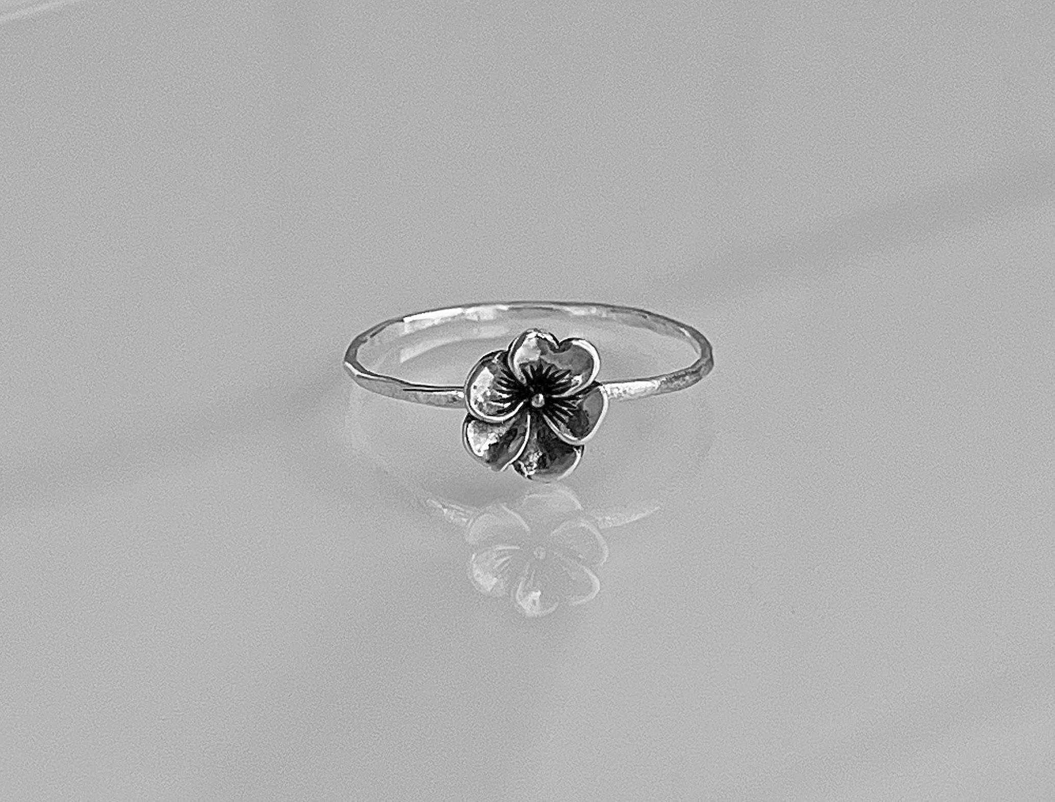 Pansy Flower Stacking Ring | Dainty Minimalist Floral Jewelry | Cottagecore Nature for Gardeners & Flower Lovers | Sweet Sentimental Gift