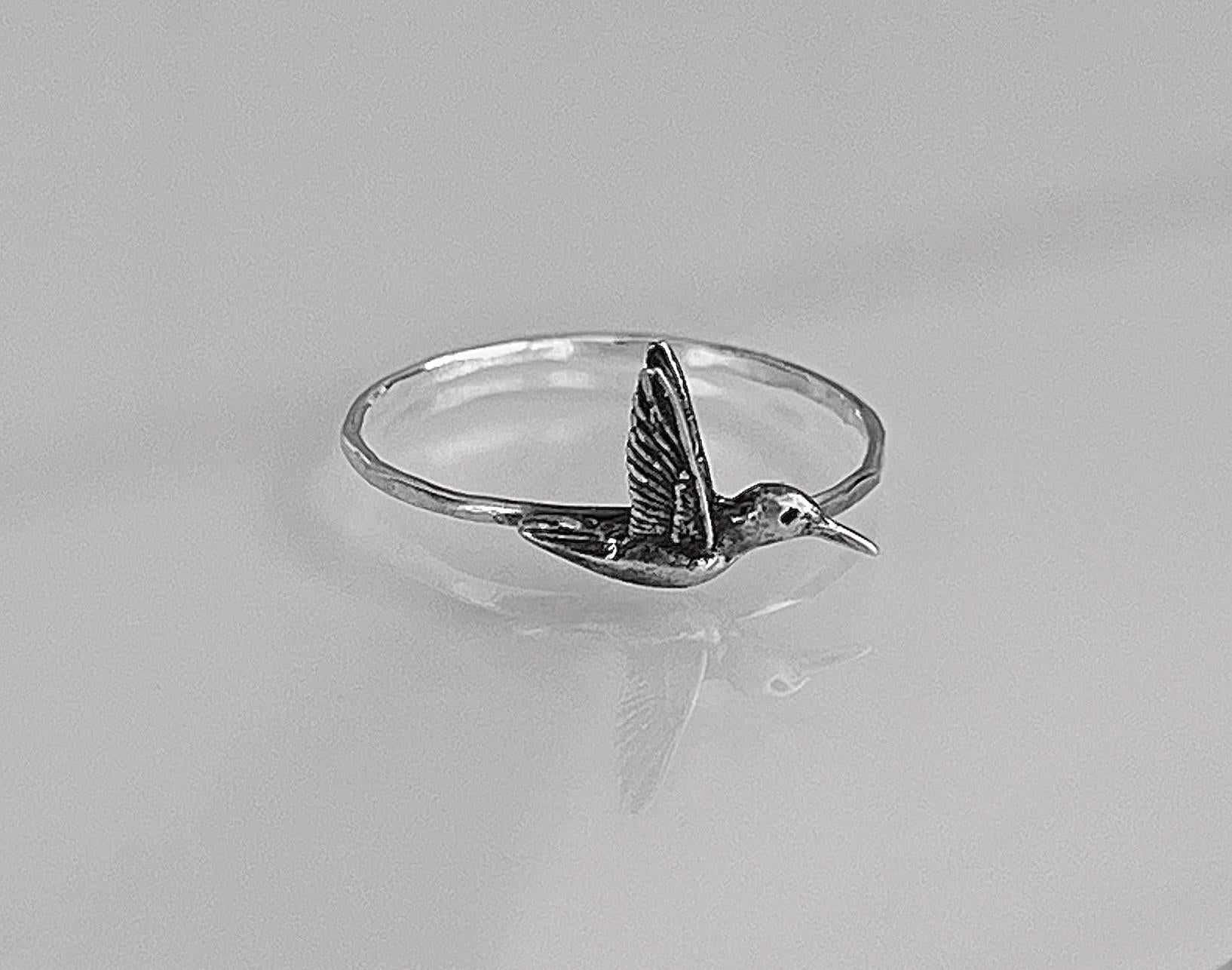 Hummingbird Stacking Ring | Dainty Bird Nature Jewelry | Minimalist Spring Ring for Gardeners & Bird Lovers | Sweet Whimsical Gift