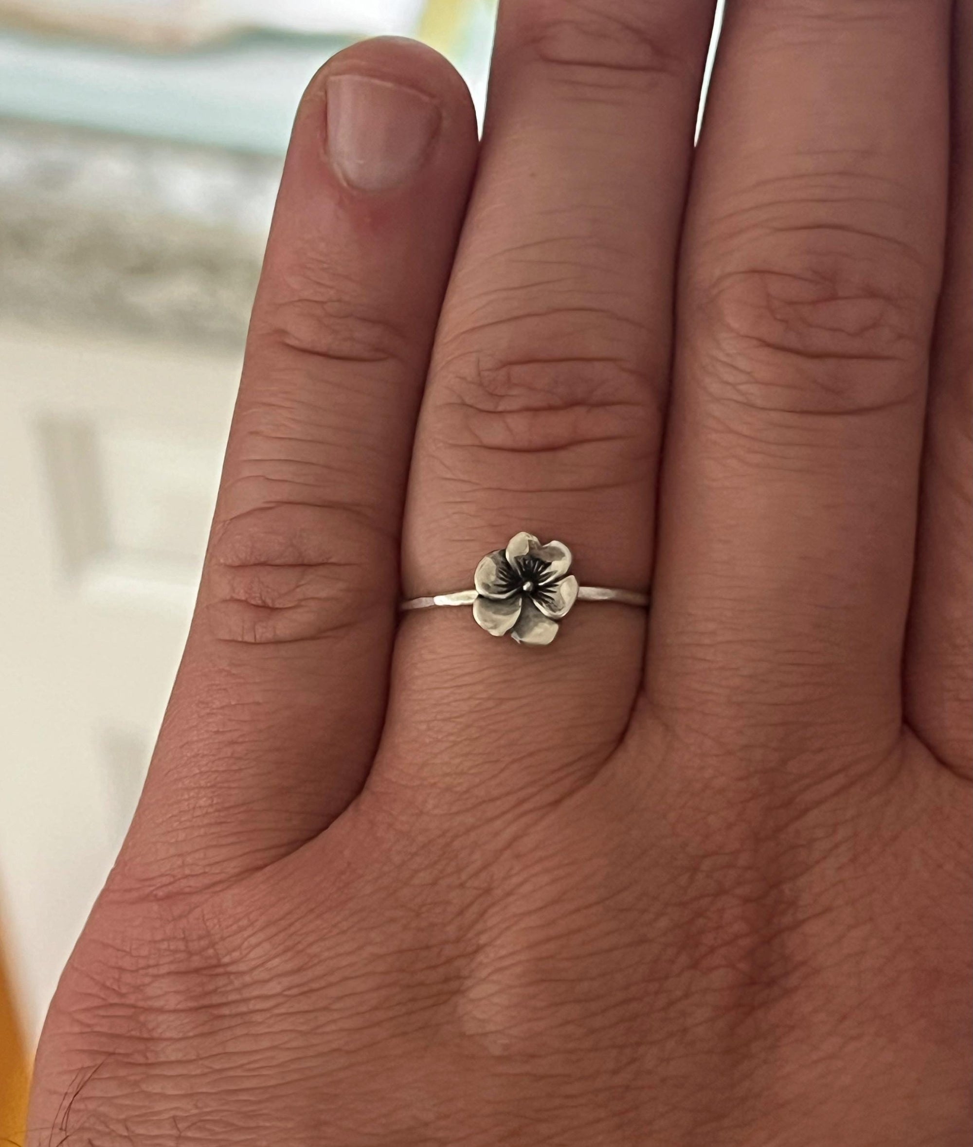 Pansy Flower Stacking Ring | Dainty Minimalist Floral Jewelry | Cottagecore Nature for Gardeners & Flower Lovers | Sweet Sentimental Gift