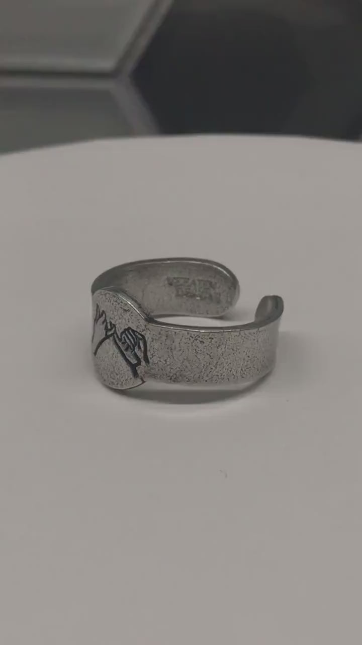 Rustic Pinky Swear Signet Style Stacking Ring | Pinky Promise Ring | Best Friend Birthday Gifts | Dainty Silver | I Swear | Long Distance
