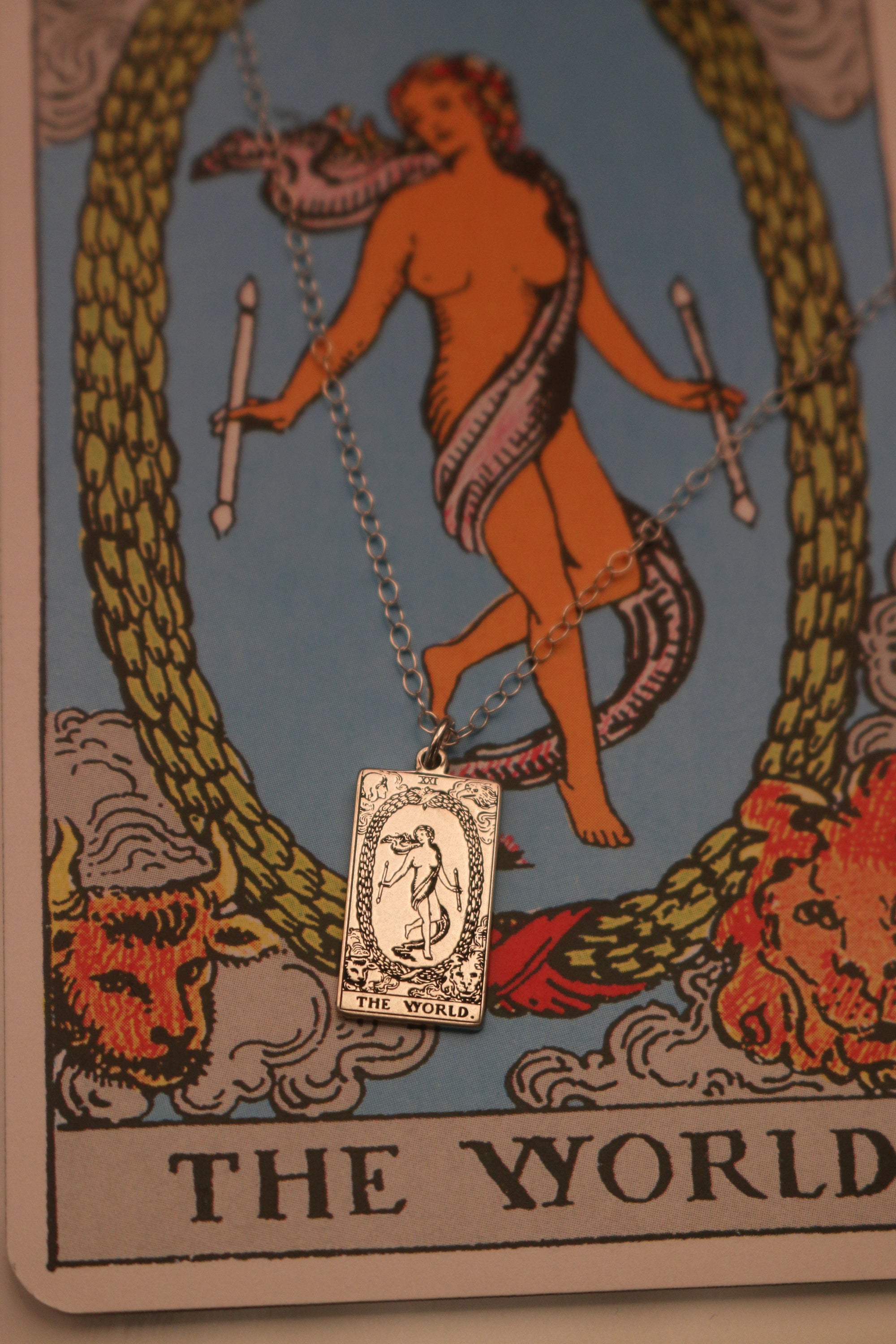 The World Tarot Card Necklace - Sterling Silver