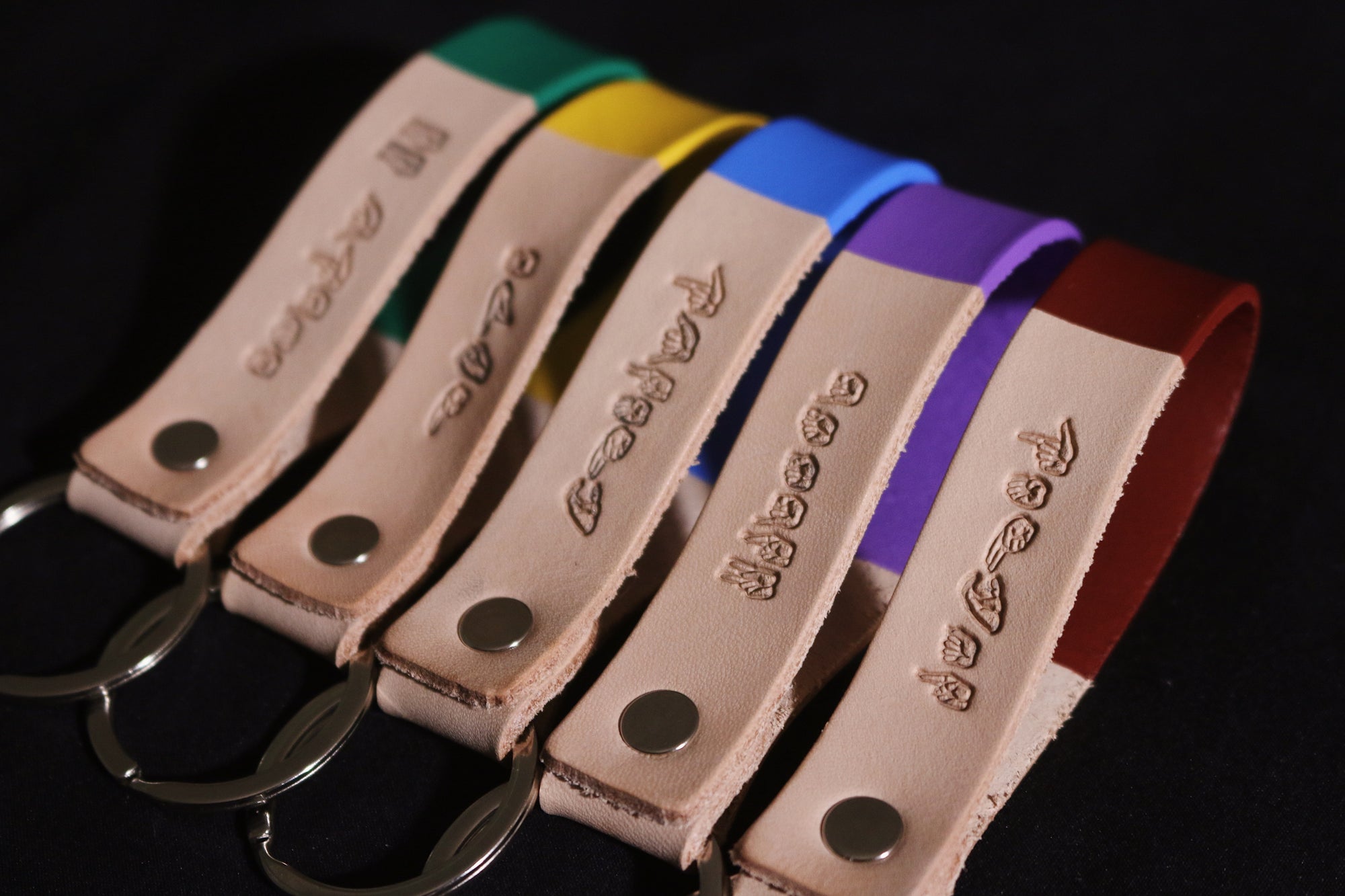 Custom Color ASL Name Leather Keychain