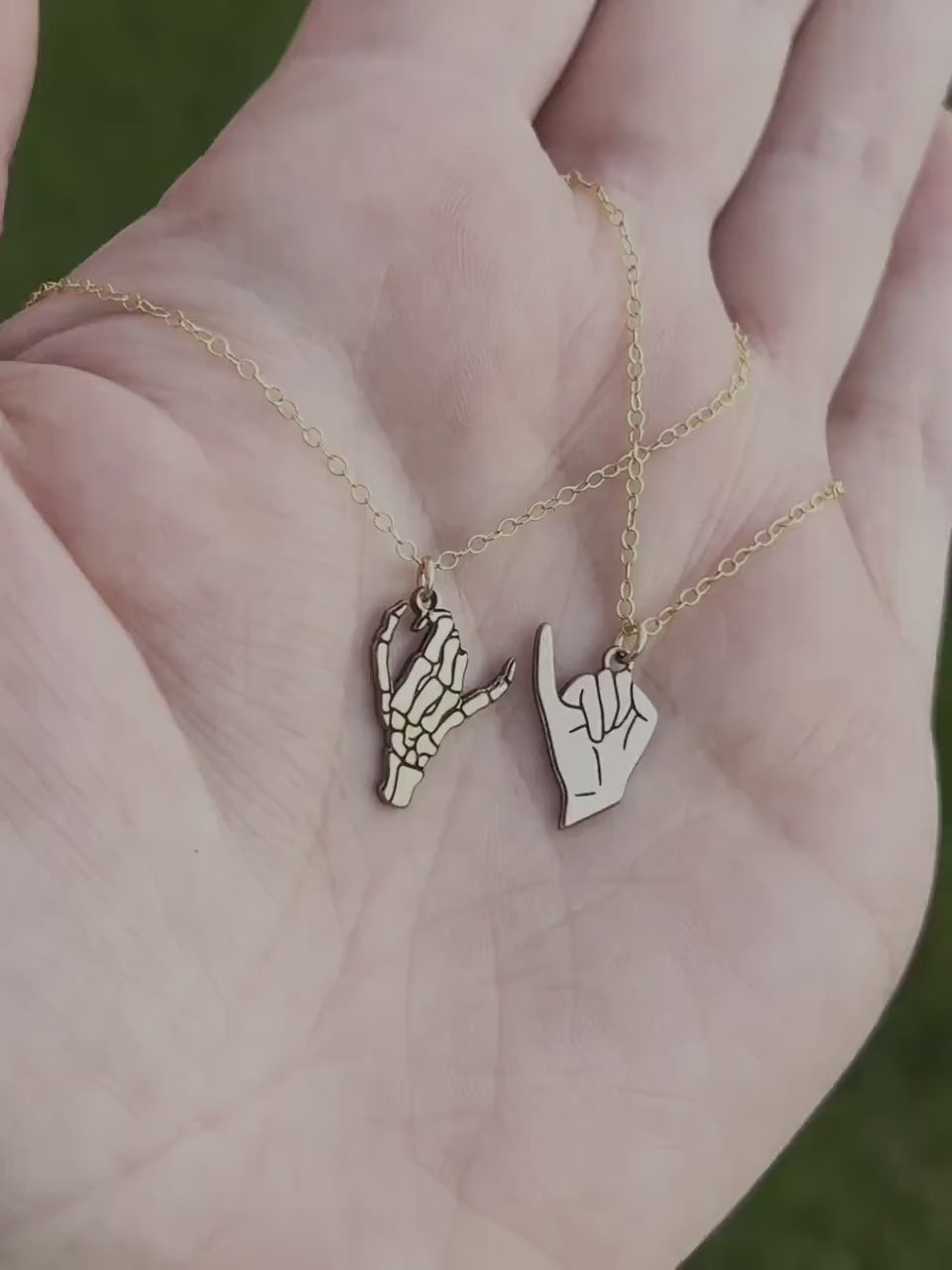 Matching 2 Necklace Gold Filled Skeleton Pinky Swear Necklace Set | Best Friend Gift | Pinky Promise Couples Jewelry | Matching Gift for Her