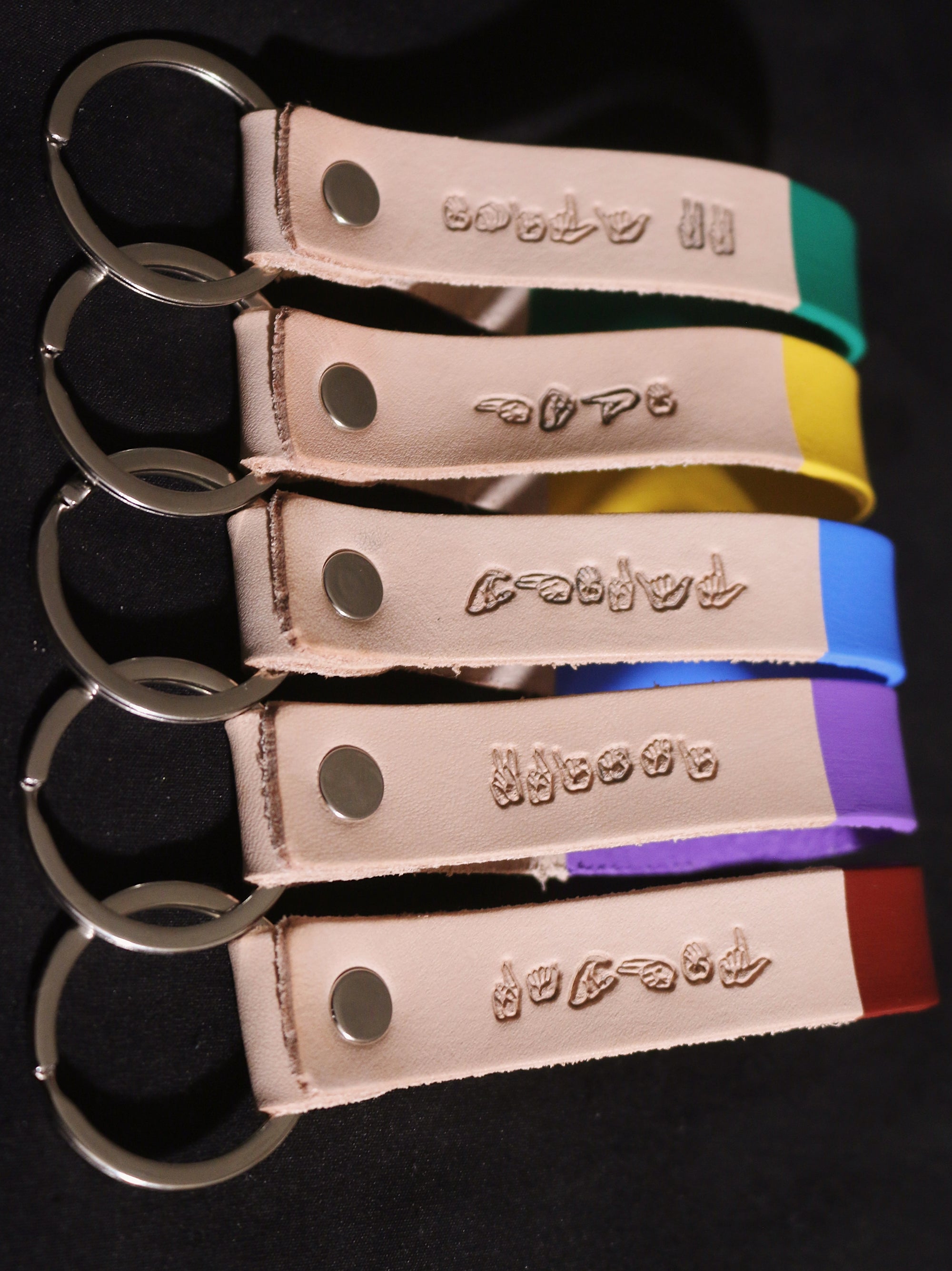 Custom Color ASL Name Leather Keychain
