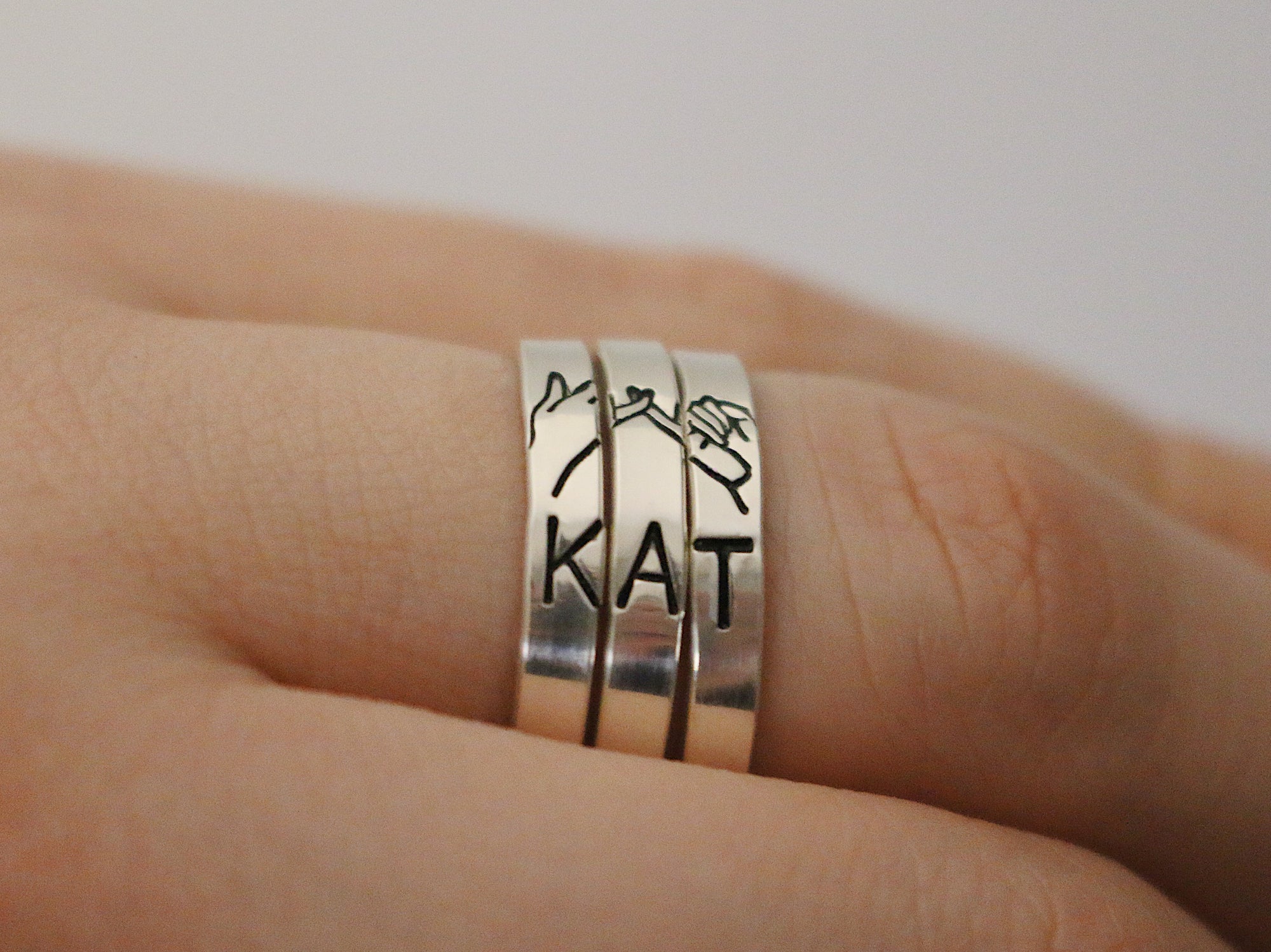 Custom Initials Pinky Swear Ring Set for 3