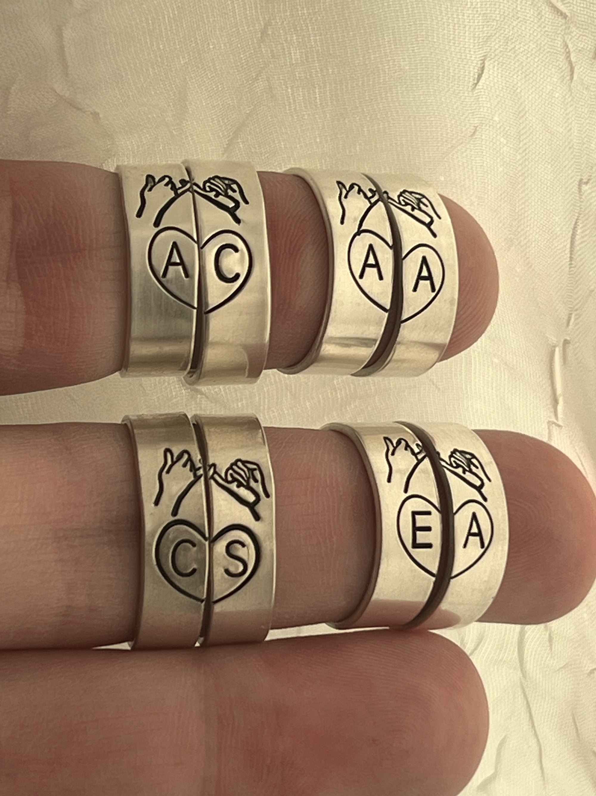 Custom Initials Pinky Swear Heart Ring Set