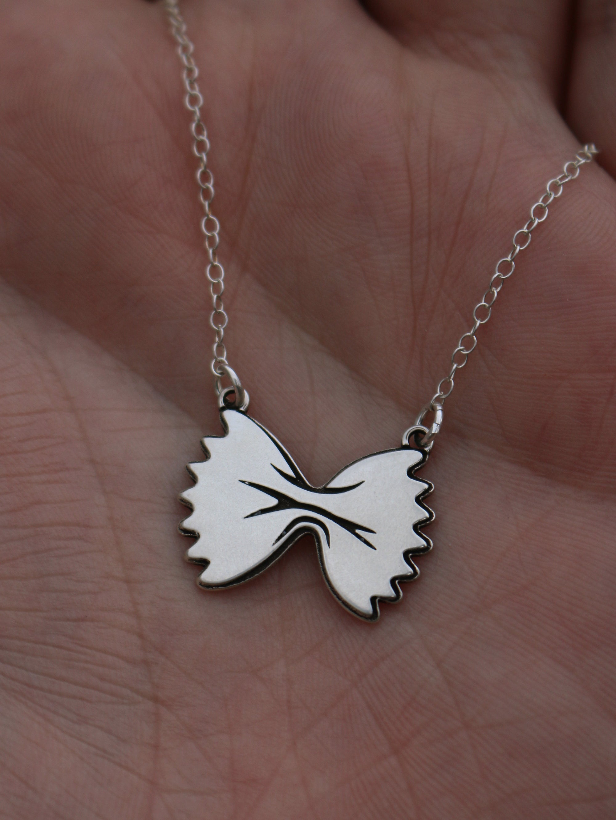 Bow Tie Pasta Necklace - Sterling Silver