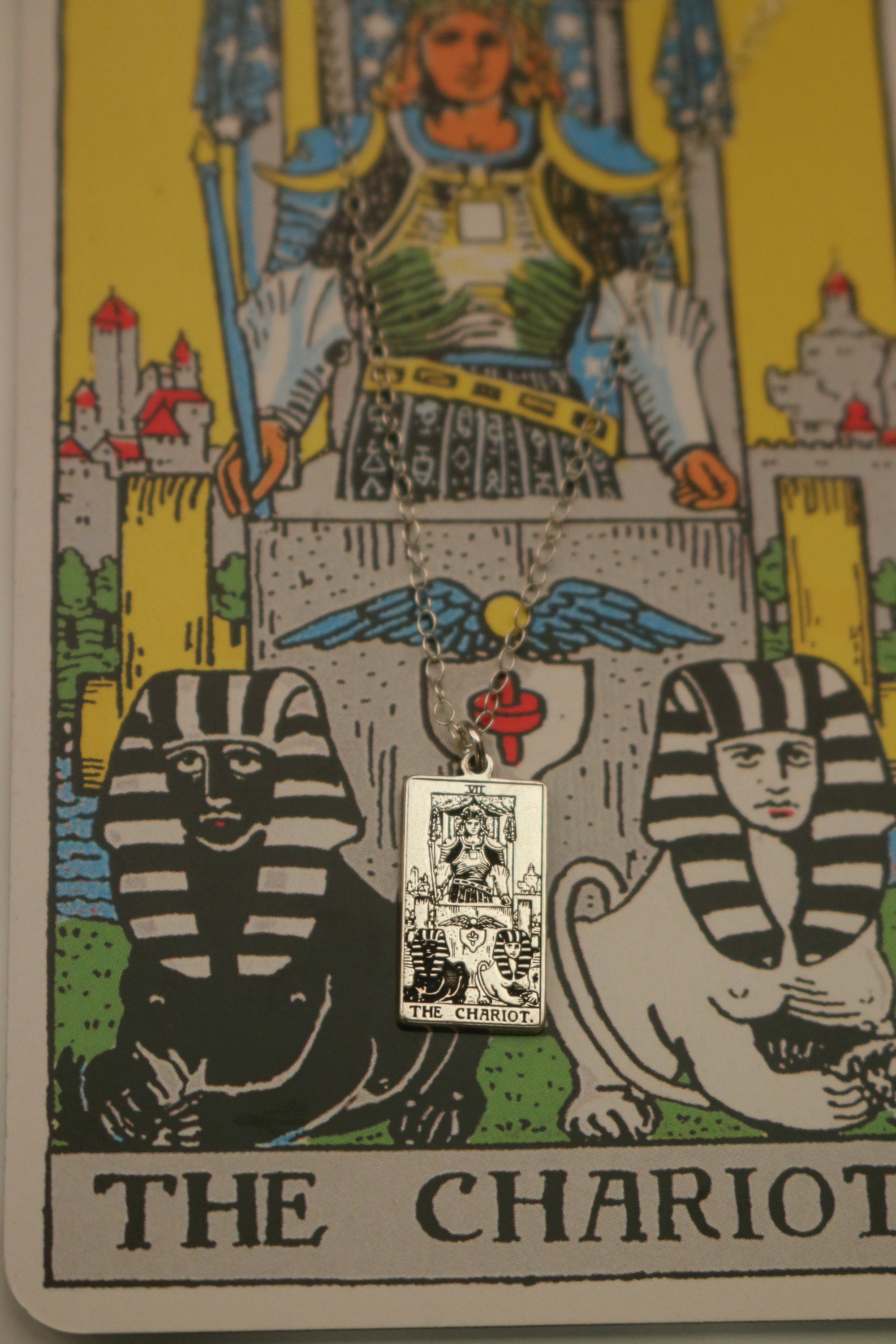 The Chariot Tarot Card Necklace - Sterling Silver