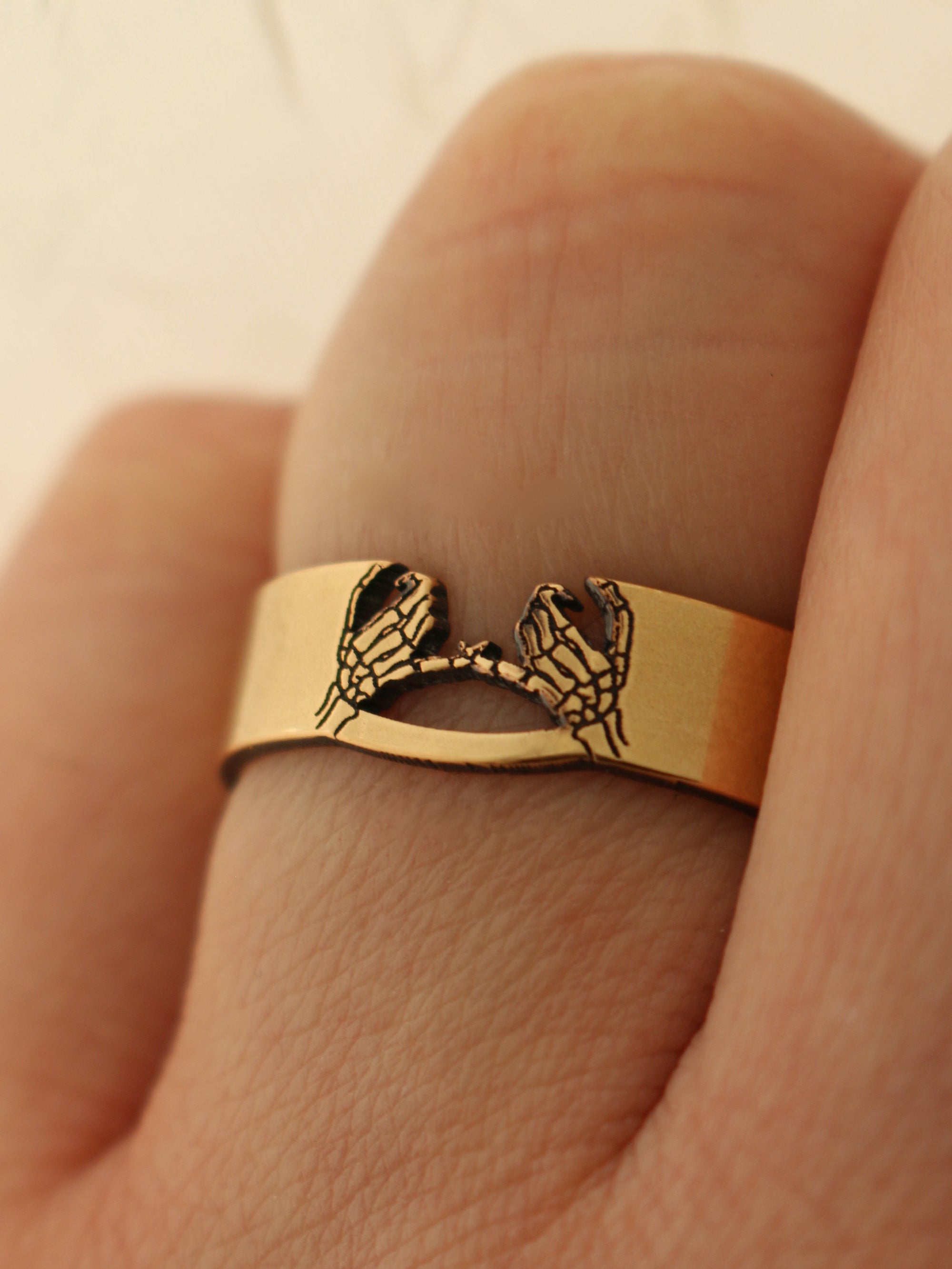 Double Skeleton Pinky Promise Cutout Ring - Gold Filled