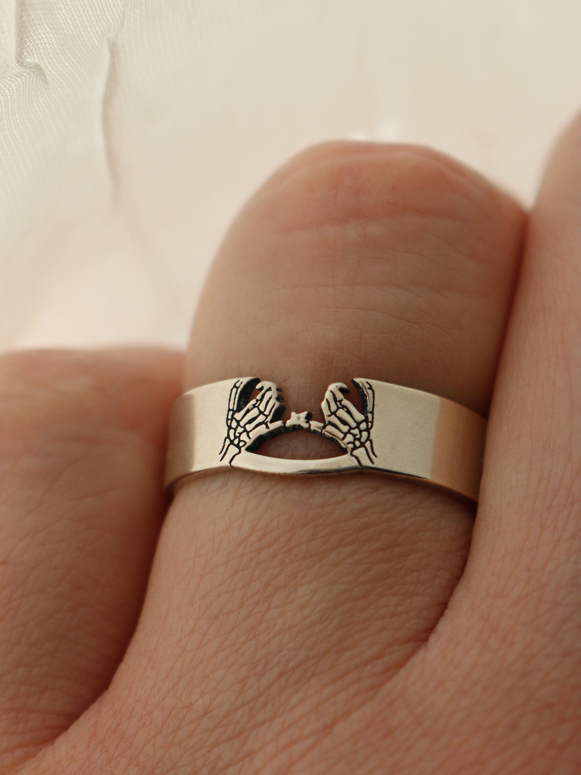 Double Skeleton Pinky Promise Cutout Ring - Sterling Silver
