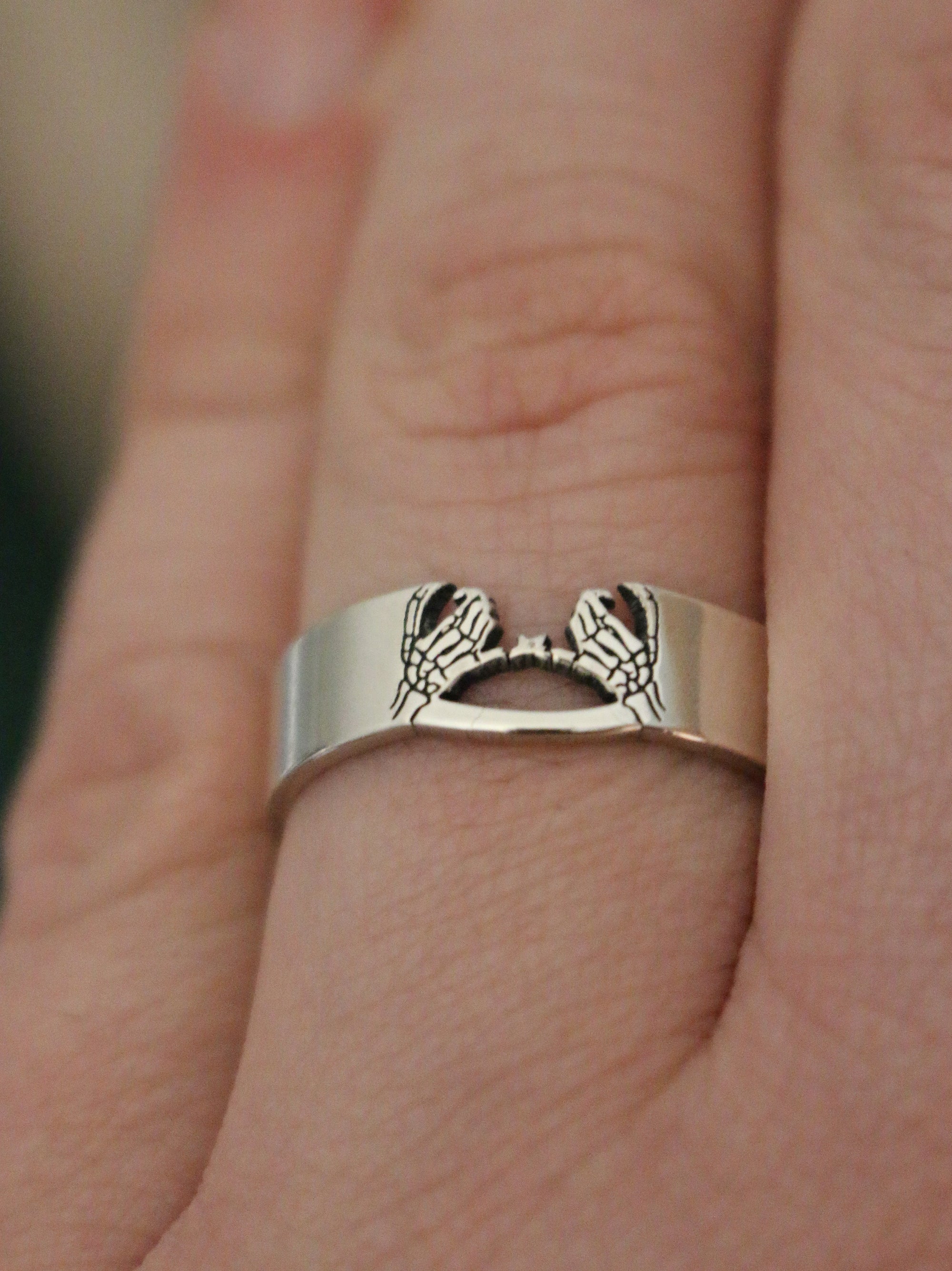 Double Skeleton Pinky Promise Cutout Ring - Sterling Silver