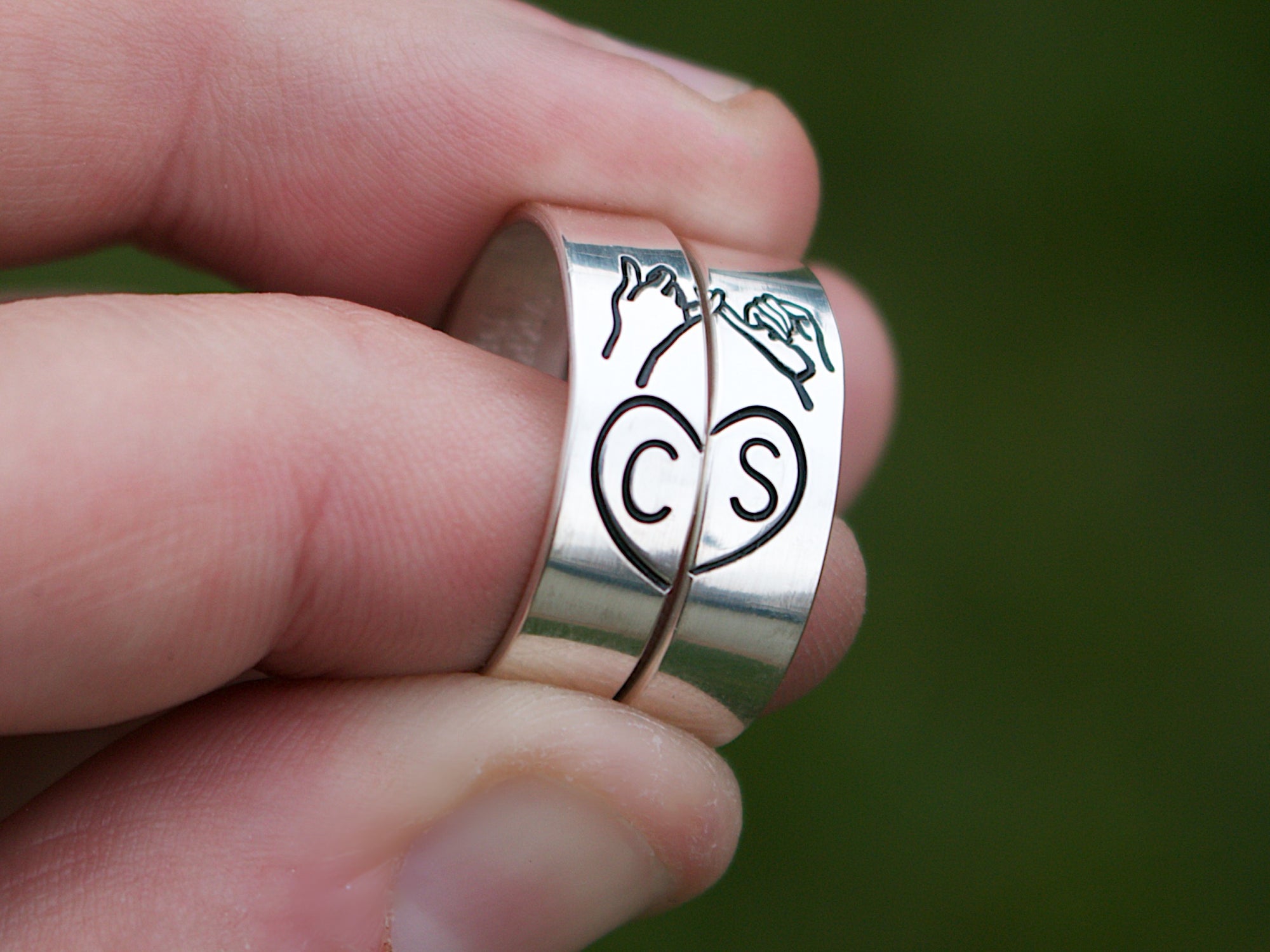 Custom Initials Pinky Swear Heart Ring Set