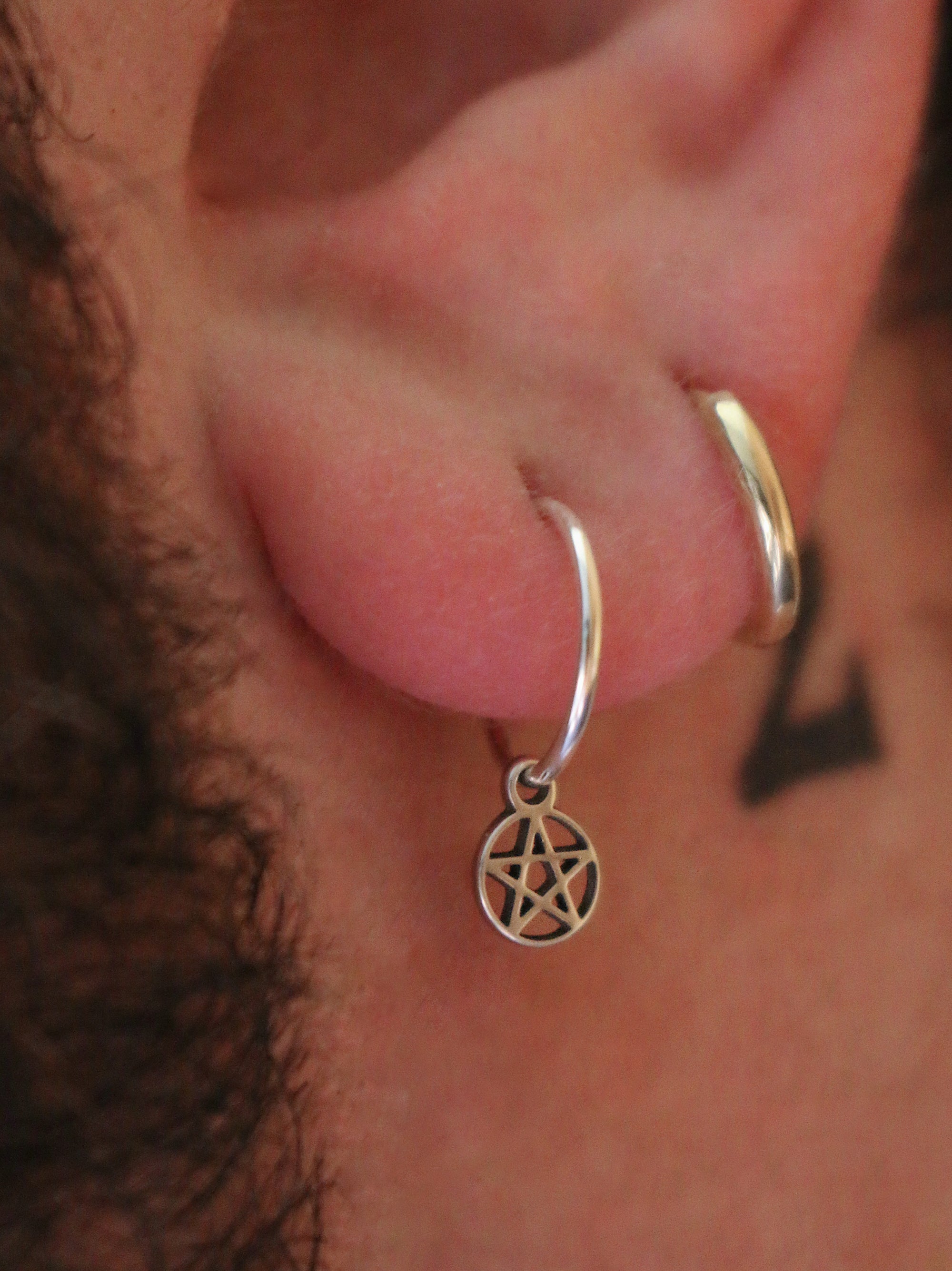 Pentacle Hoop Earring