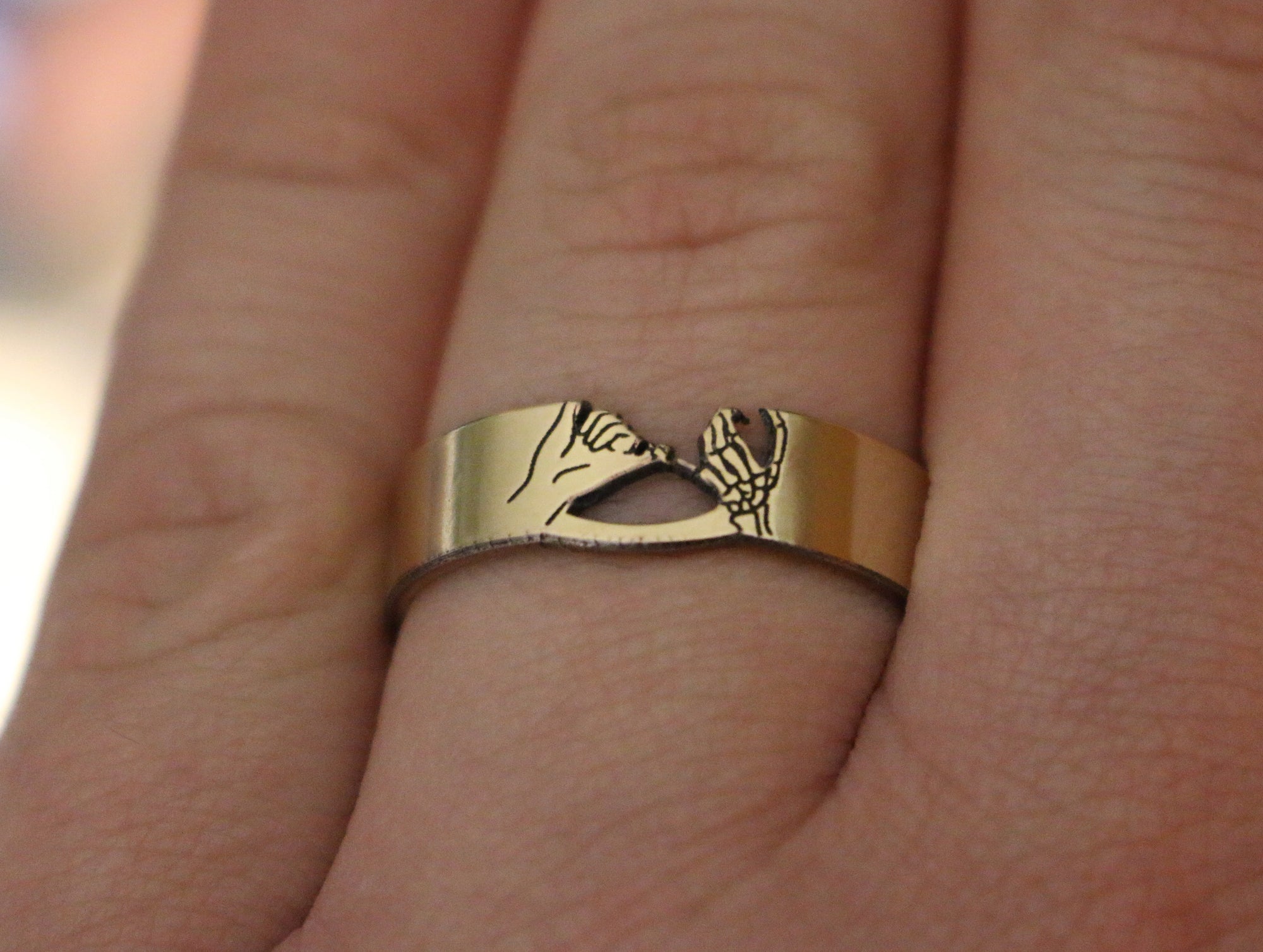 Skeleton Pinky Promise Cutout Ring - Gold Filled