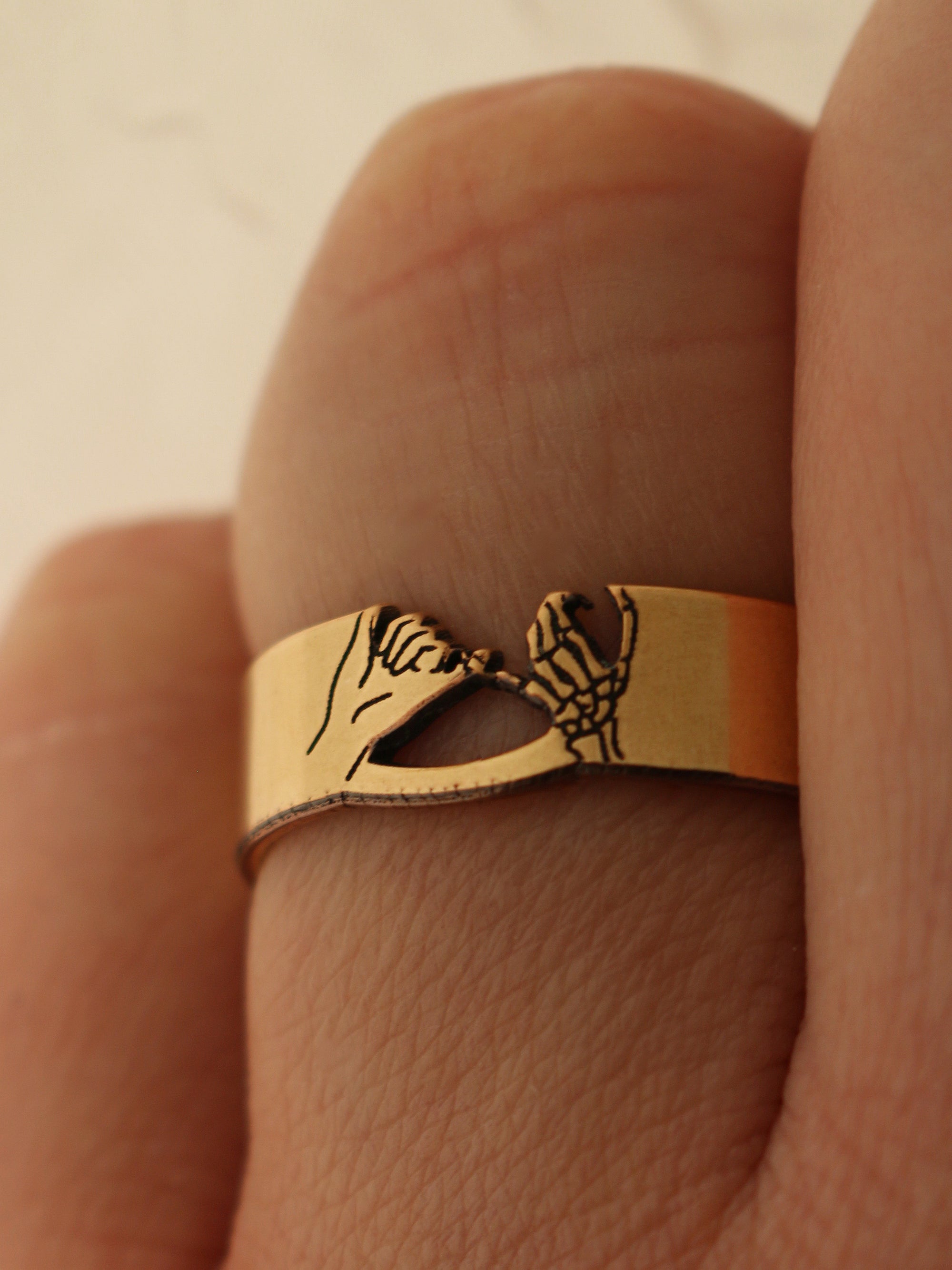 Skeleton Pinky Promise Cutout Ring - Gold Filled
