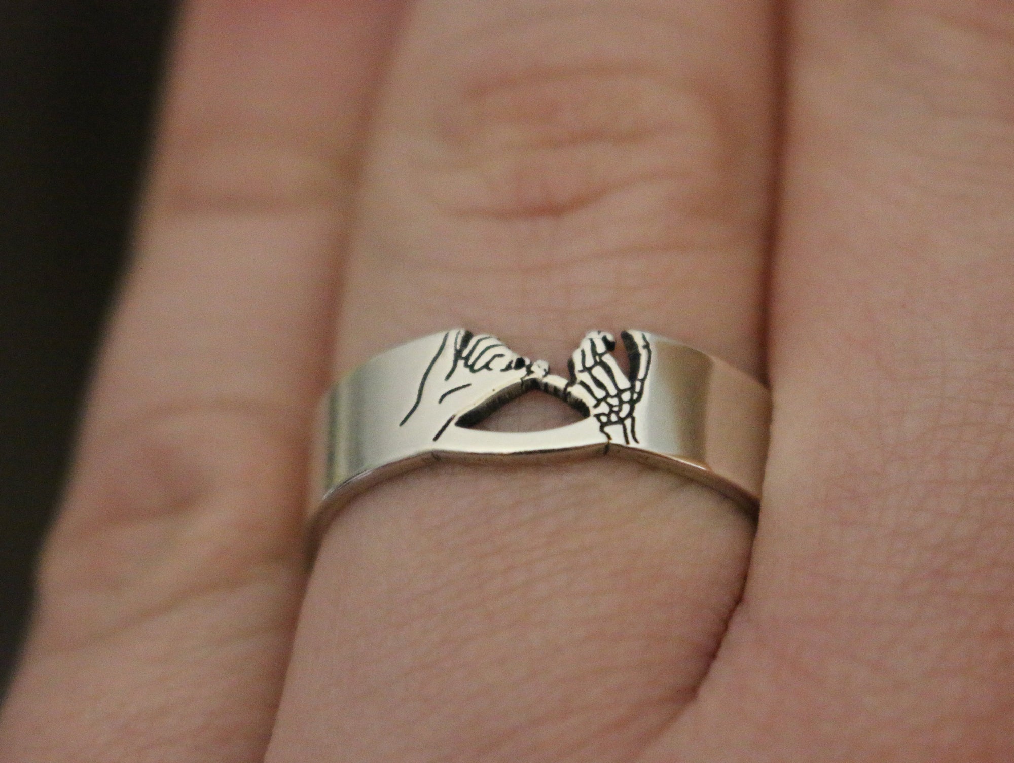 Skeleton Pinky Promise Cutout Ring - Sterling Silver