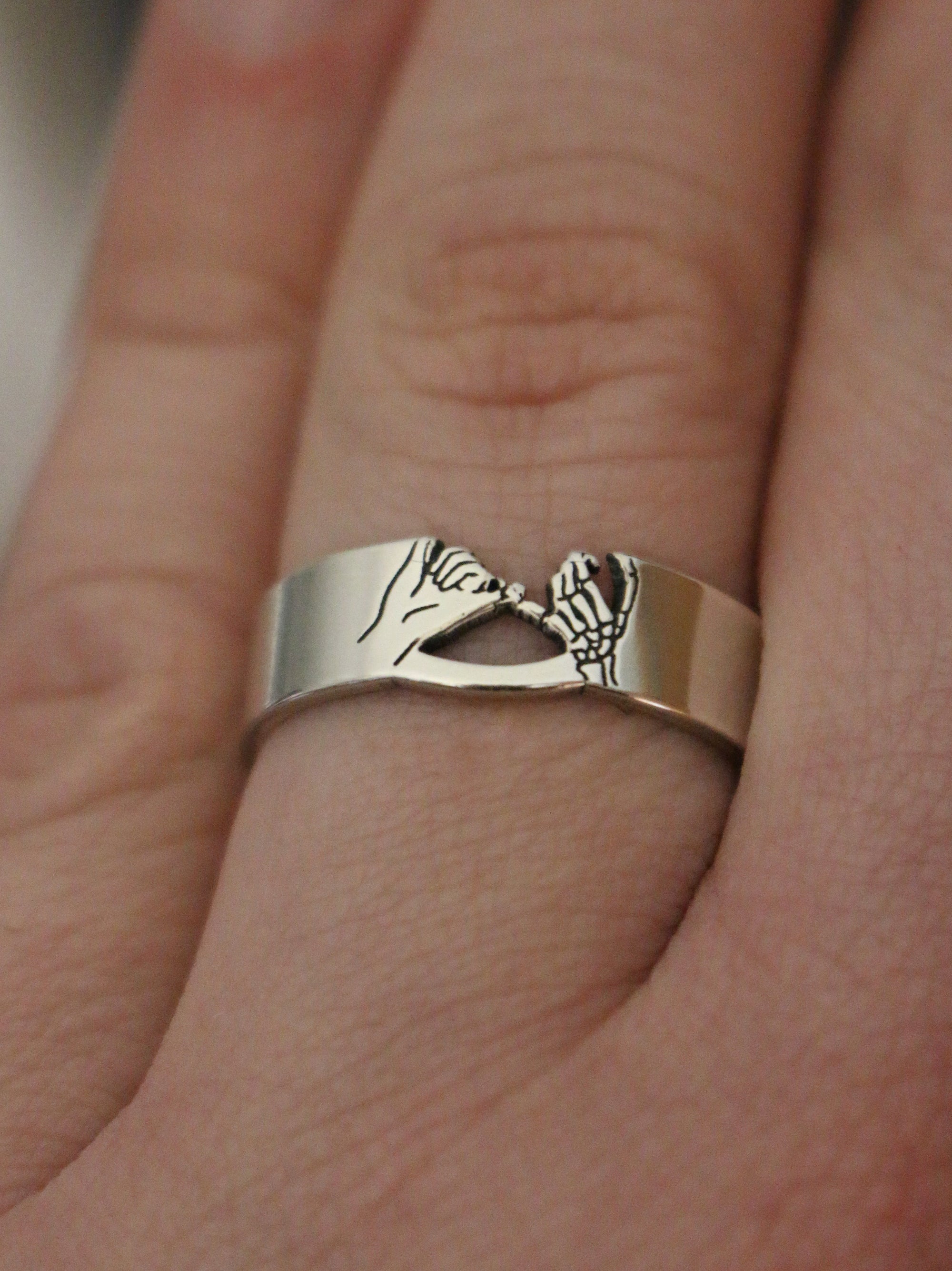 Skeleton Pinky Promise Cutout Ring - Sterling Silver