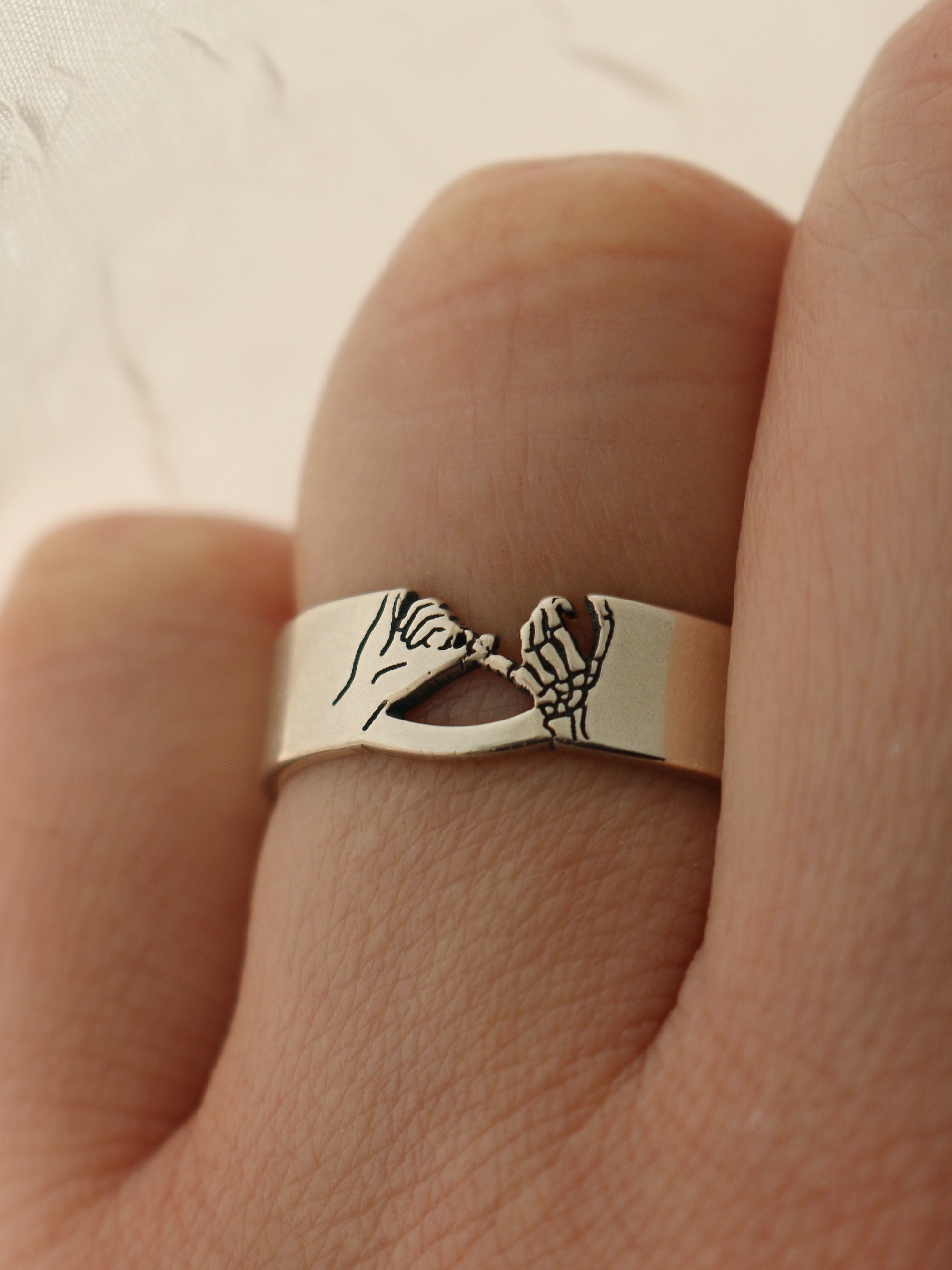 Skeleton Pinky Promise Cutout Ring - Sterling Silver