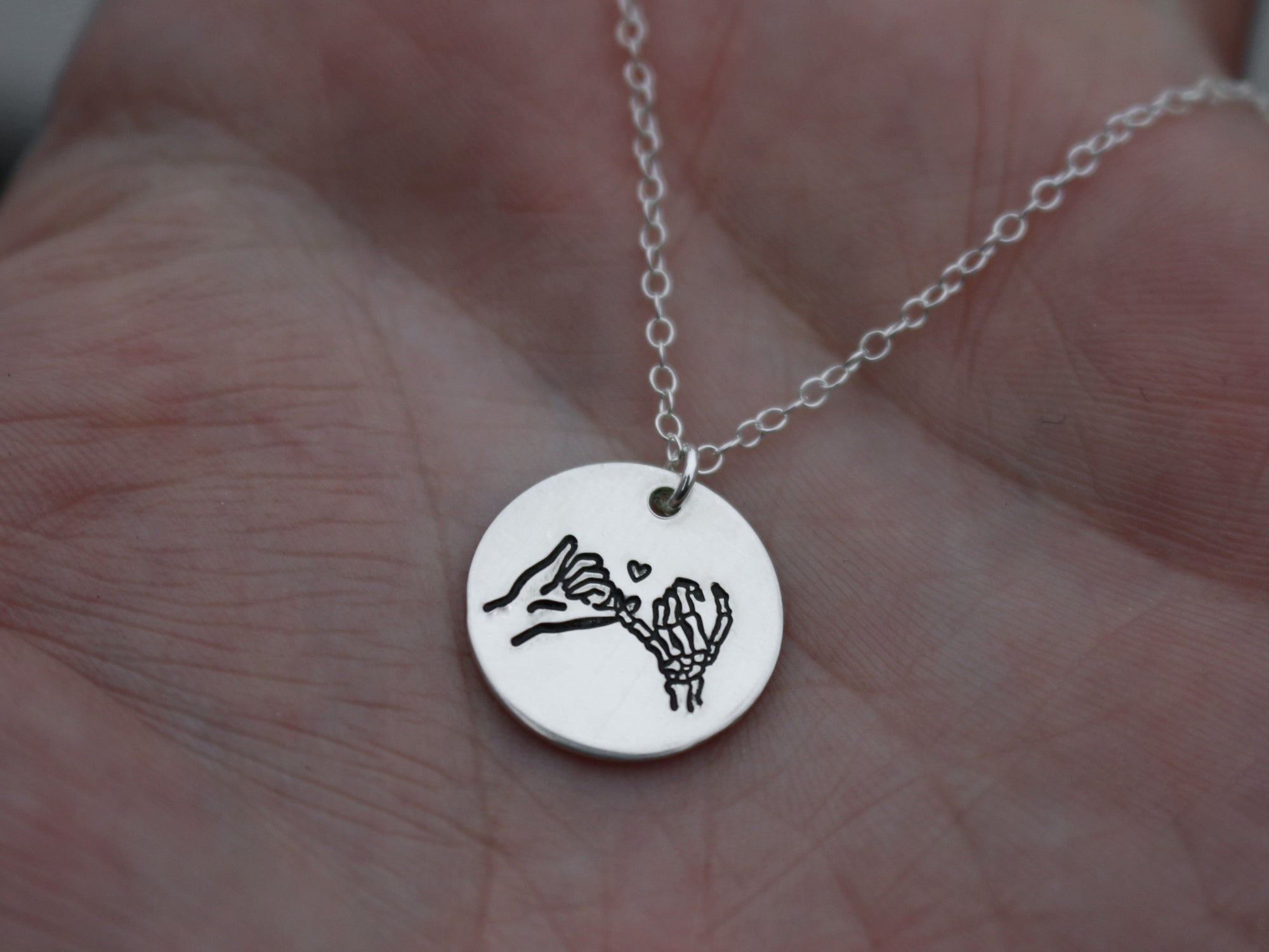 Skeleton Heart Pinky Promise Silver Necklace