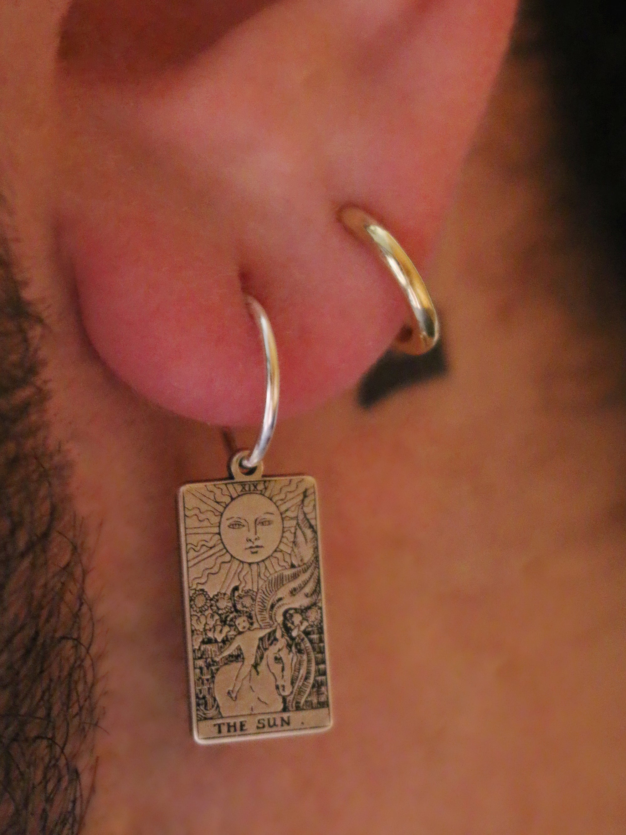 Tarot Card Hoop Earring - Sterling Silver