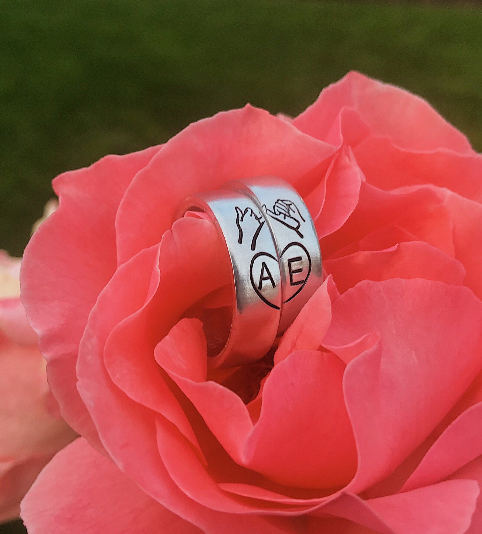 Custom Initials Pinky Swear Heart Ring Set