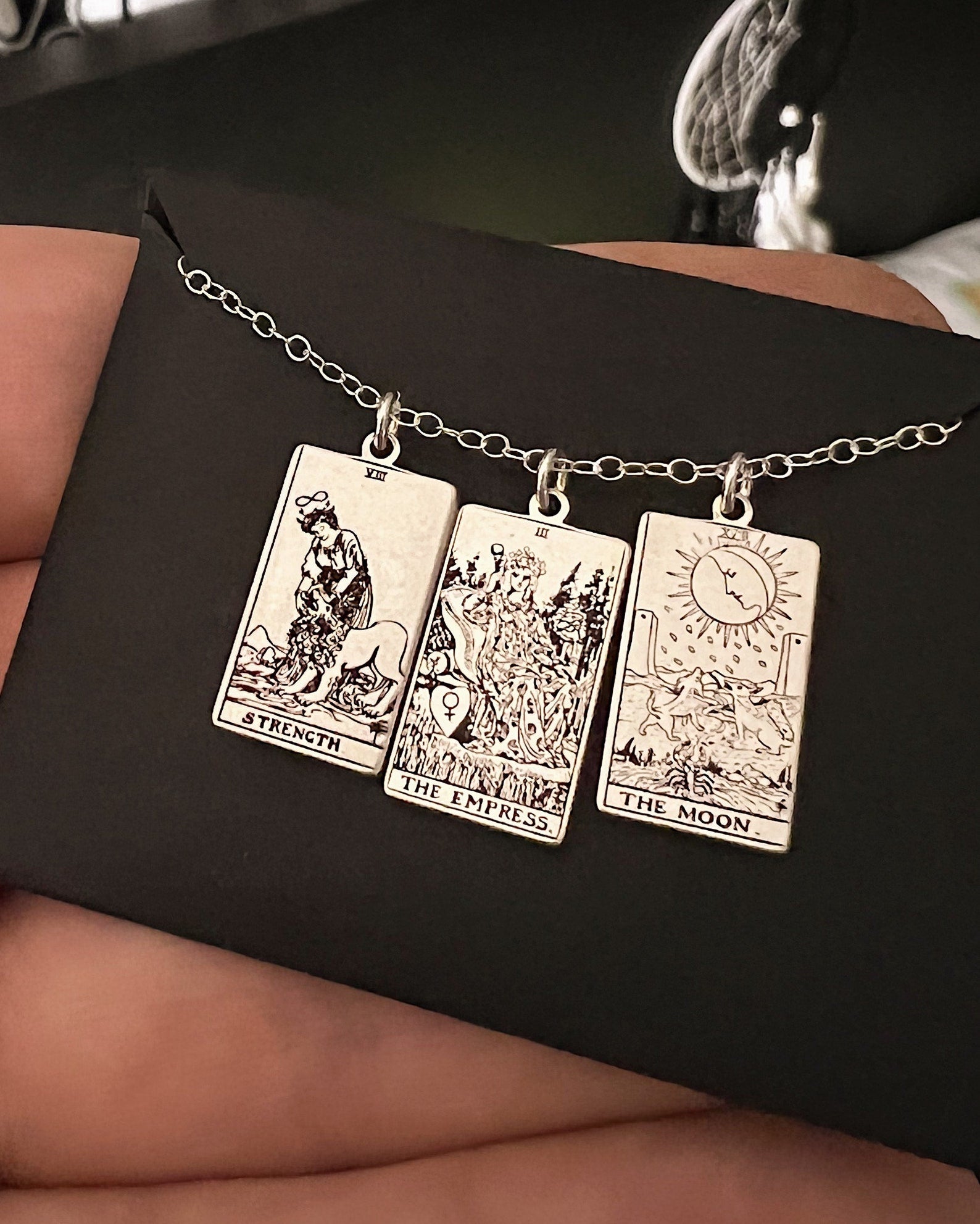Dainty Tarot Card Sterling Silver Charm Necklace