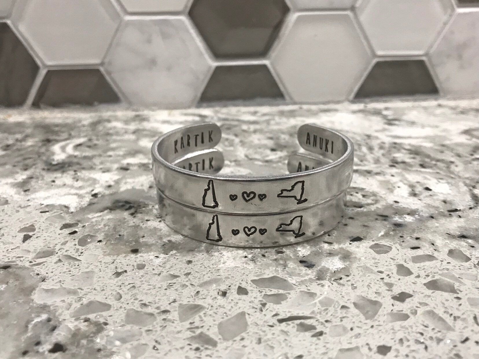 Long Distance Relationship State Stamped Aluminum Bangle | USA State To State | Couples Living Apart | Going Away | College Student Gift