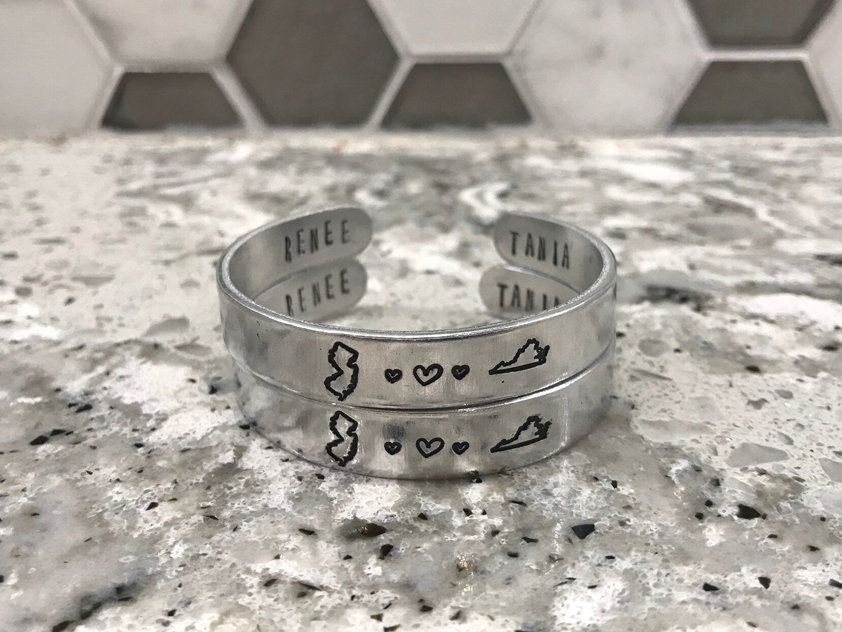 Long Distance Relationship State Stamped Aluminum Bangle | USA State To State | Couples Living Apart | Going Away | College Student Gift