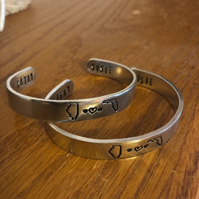 Long Distance Relationship State Stamped Aluminum Bangle | USA State To State | Couples Living Apart | Going Away | College Student Gift