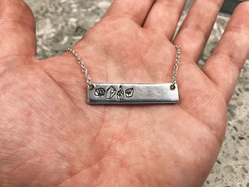 ASL Name Bar Necklace | American Sign Language Gift | ASL Fingerspelling | Sign Jewelry | Name Sign Jewelry | Finger Alphabet | Interpret
