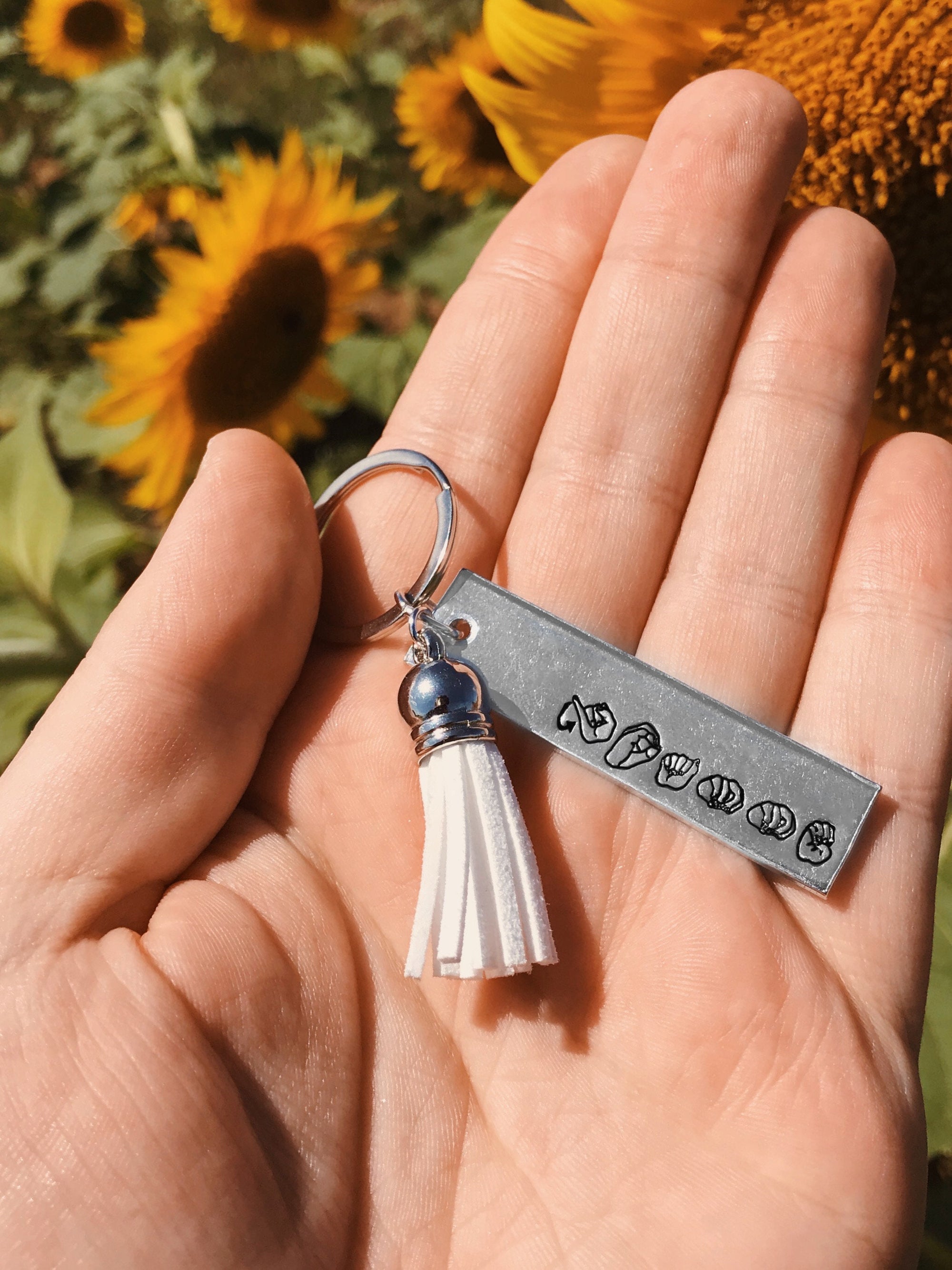 ASL Custom Name Tassel Keychain | American Sign Language Gift | ASL Fingerspelling | Name Sign Jewelry | Finger Alphabet | Interpret