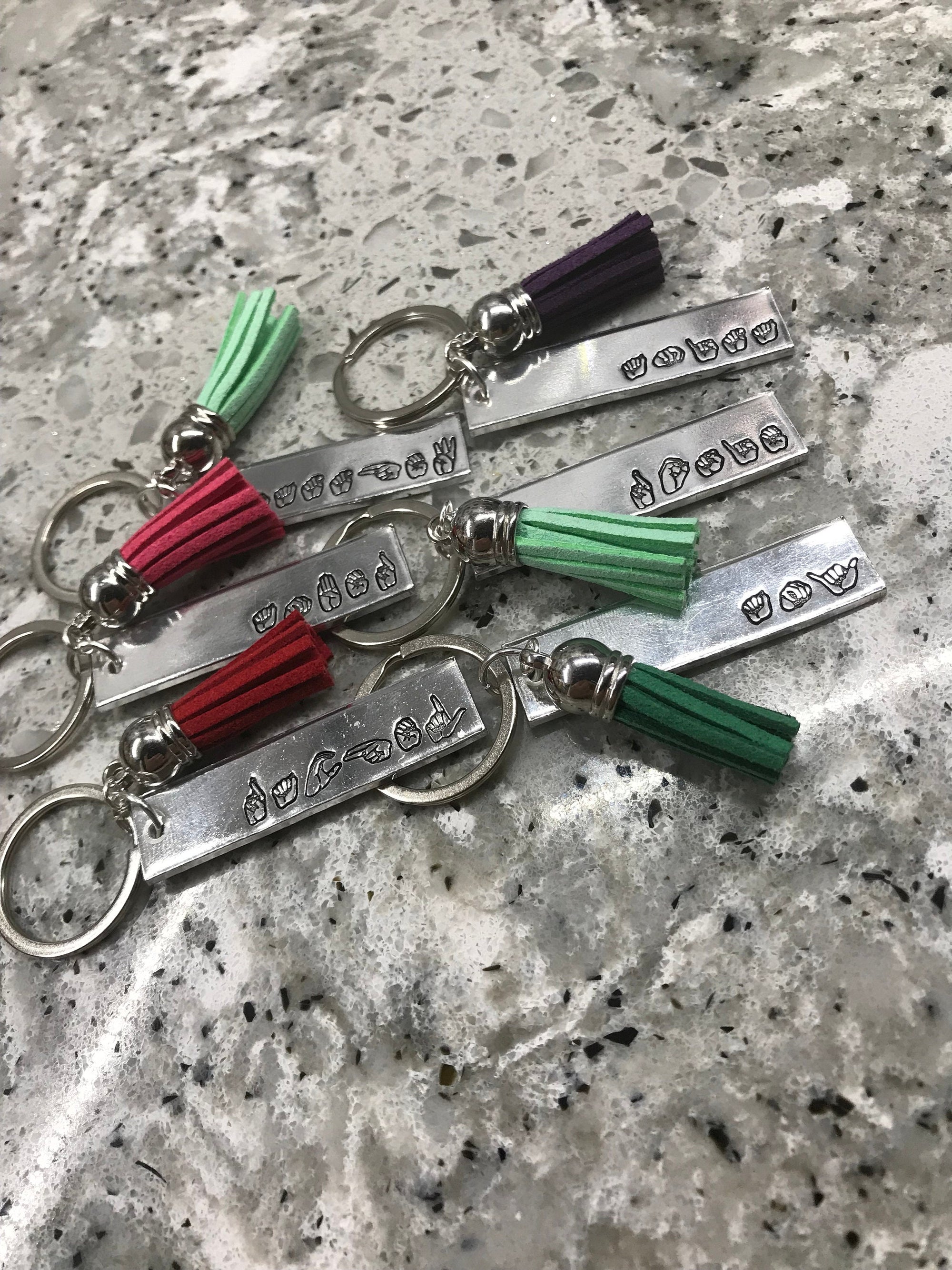 ASL Custom Name Tassel Keychain | American Sign Language Gift | ASL Fingerspelling | Name Sign Jewelry | Finger Alphabet | Interpret