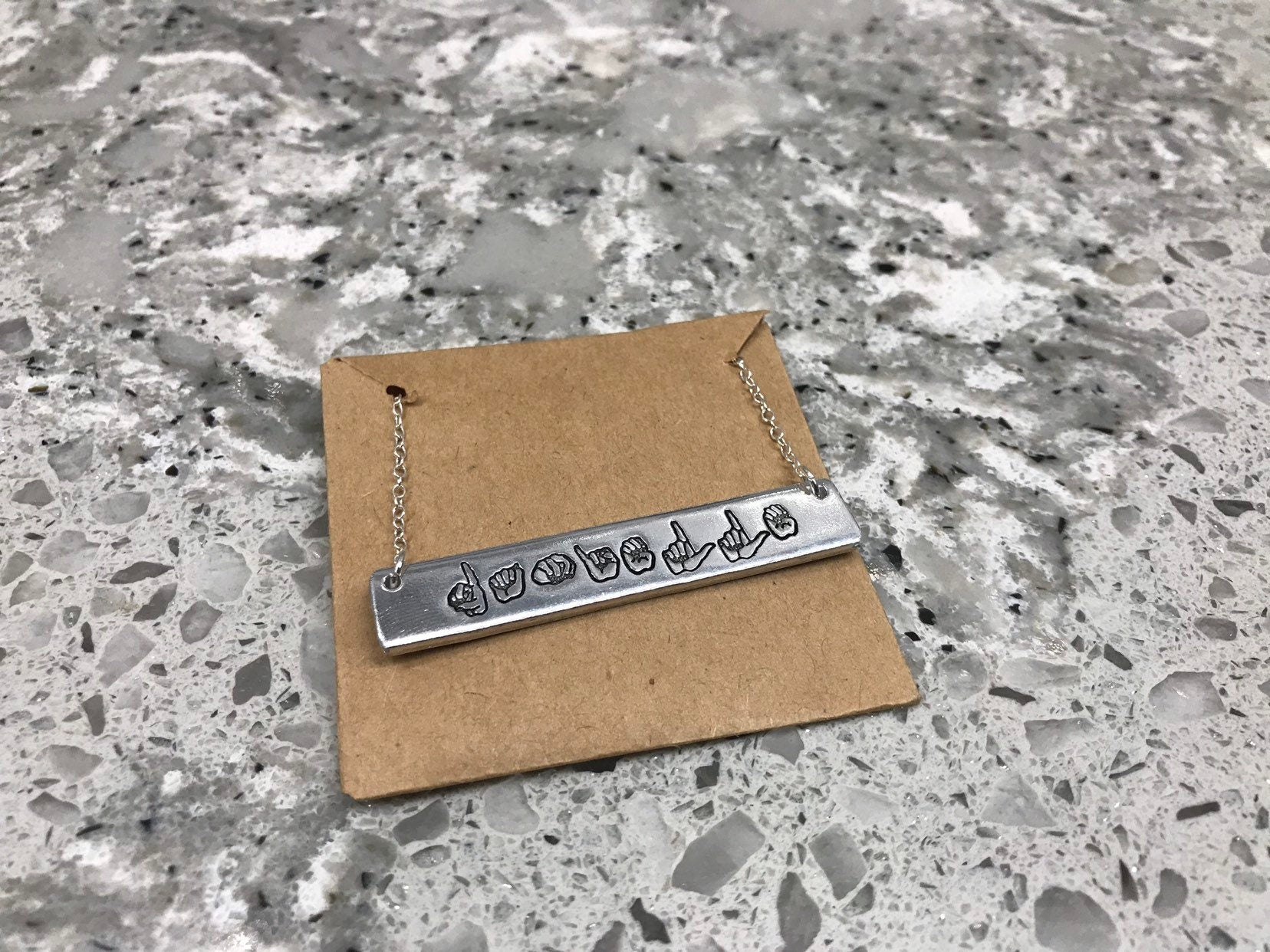 ASL Name Bar Necklace | American Sign Language Gift | ASL Fingerspelling | Sign Jewelry | Name Sign Jewelry | Finger Alphabet | Interpret