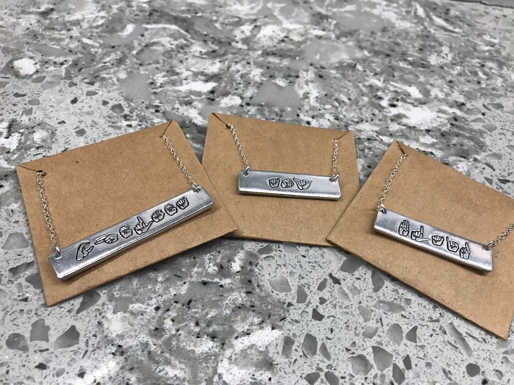 ASL Name Bar Necklace | American Sign Language Gift | ASL Fingerspelling | Sign Jewelry | Name Sign Jewelry | Finger Alphabet | Interpret